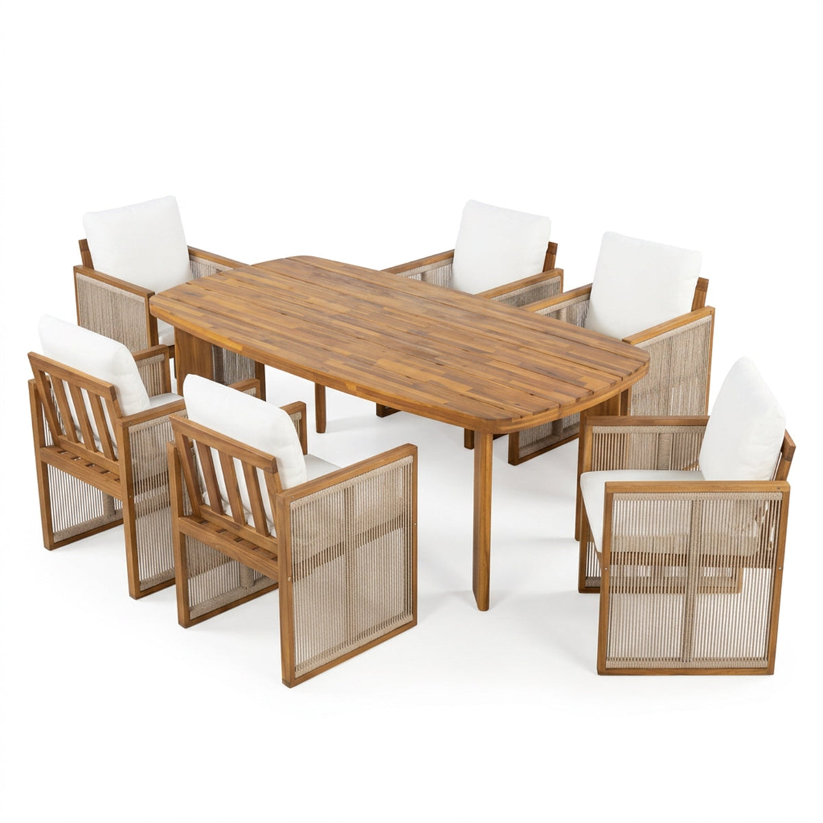 7-Piece Outdoor Patio Dining Set with Cushions - Teak Finish