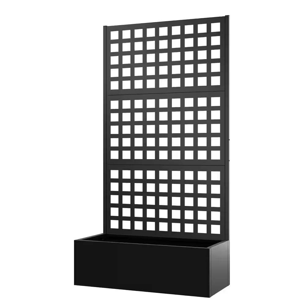 35 In.L X 16 In.W X 71 In.H Metal Raised Garden Planter Box W/Trellis-Black Rectangle Pot for Climbing Plants, Cucumbers