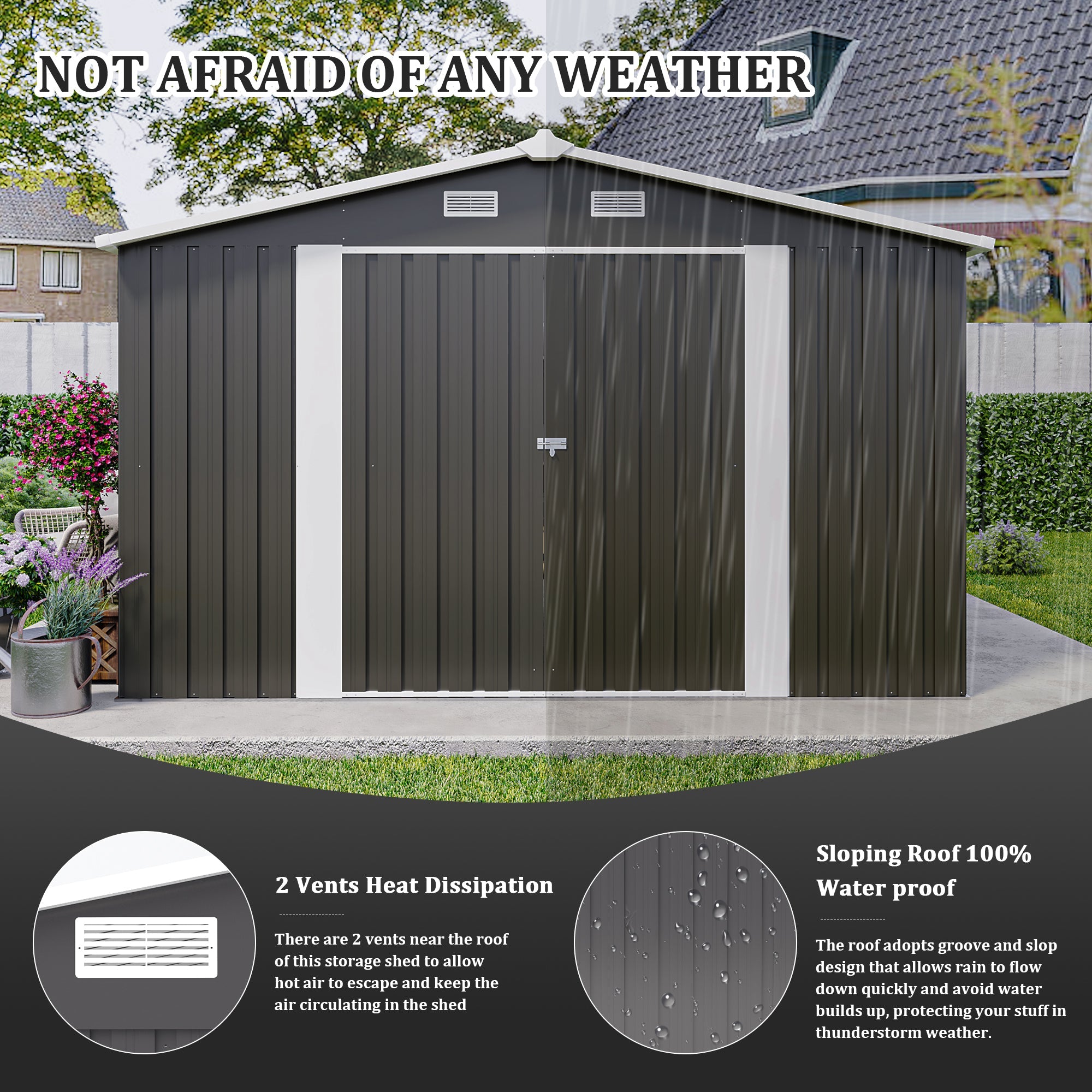 Campcraft Outdoor Storage Shed 10x14 FT with 3 Lockable Doors
