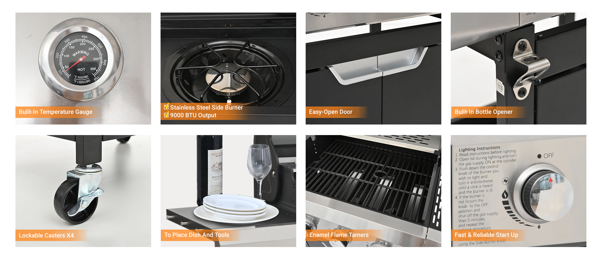 Propane Grill 4 Burner Barbecue Grill Stainless Steel Gas Grill with Side Burner