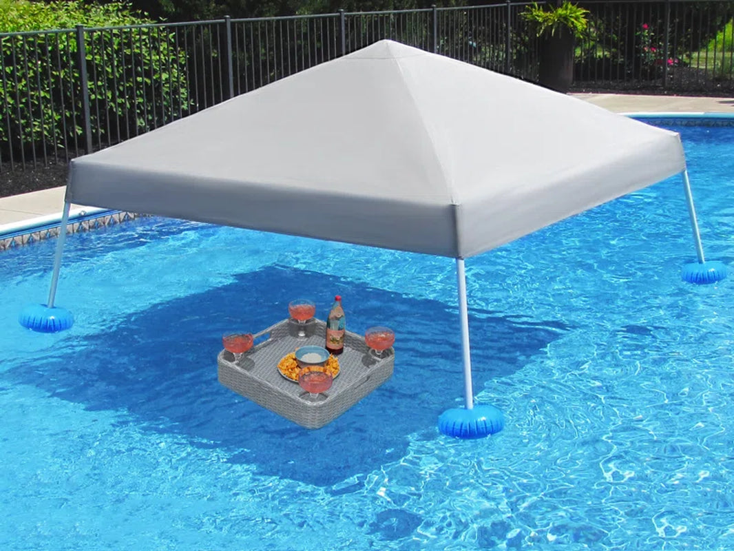 10'X10' Pool Float with Canopy,Hand Carry Bag and Tray,Steel and Aluminum Frame Floating Tent,Sun Protection,Uncompromising Quality Guaranteed