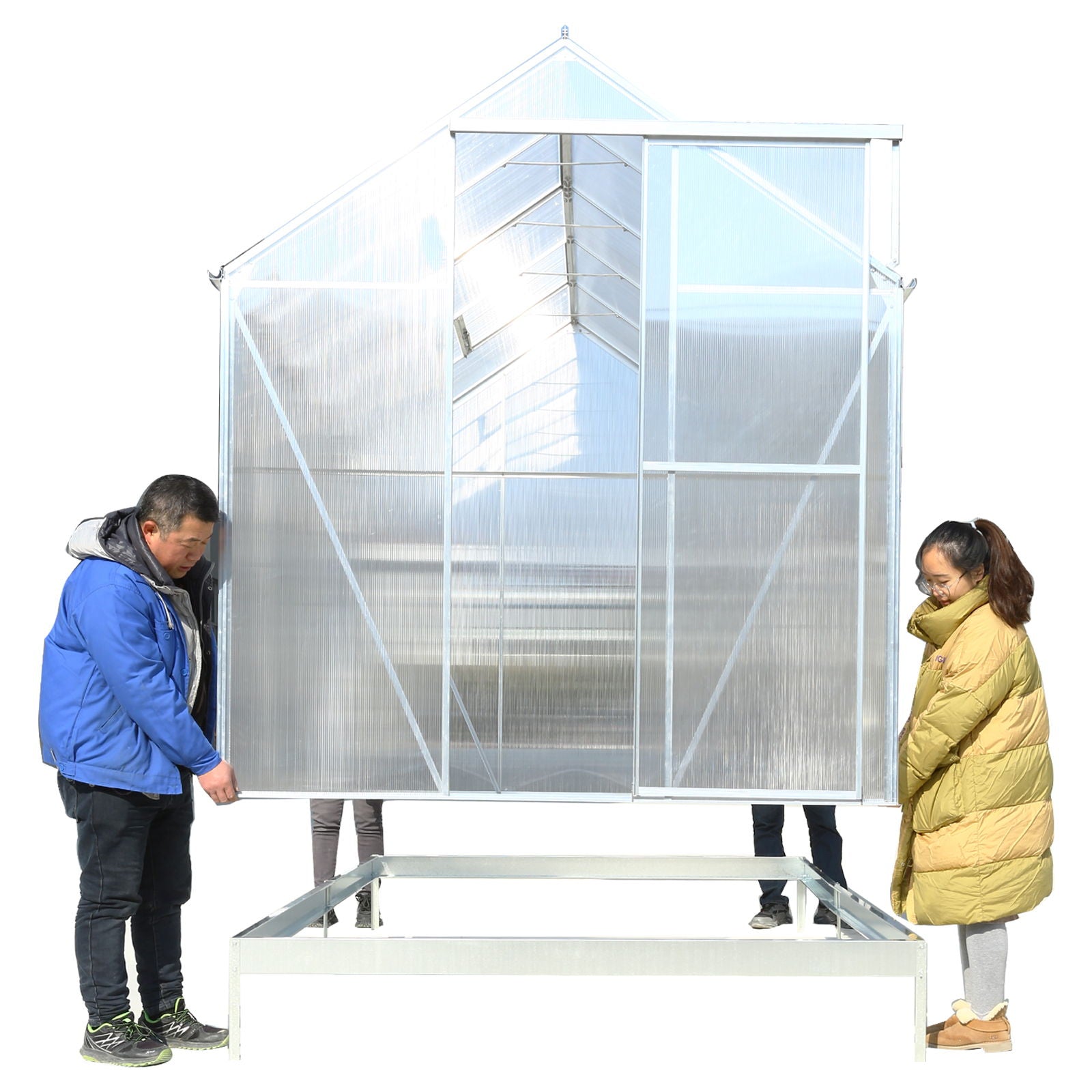 Polycarbonate house, Heavy Duty Outdoor Aluminum Walk-In House Kit With Rain Gutter, Vent And Door For Backyard Garden