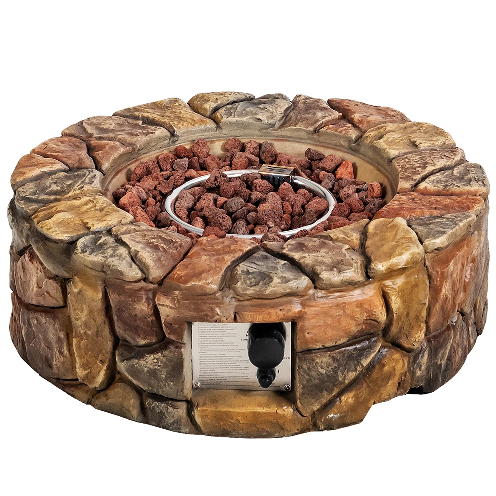28-Inch Stone Gas Fire Pit 40,000 BTU Propane Patio Yard W/ Lava Rocks