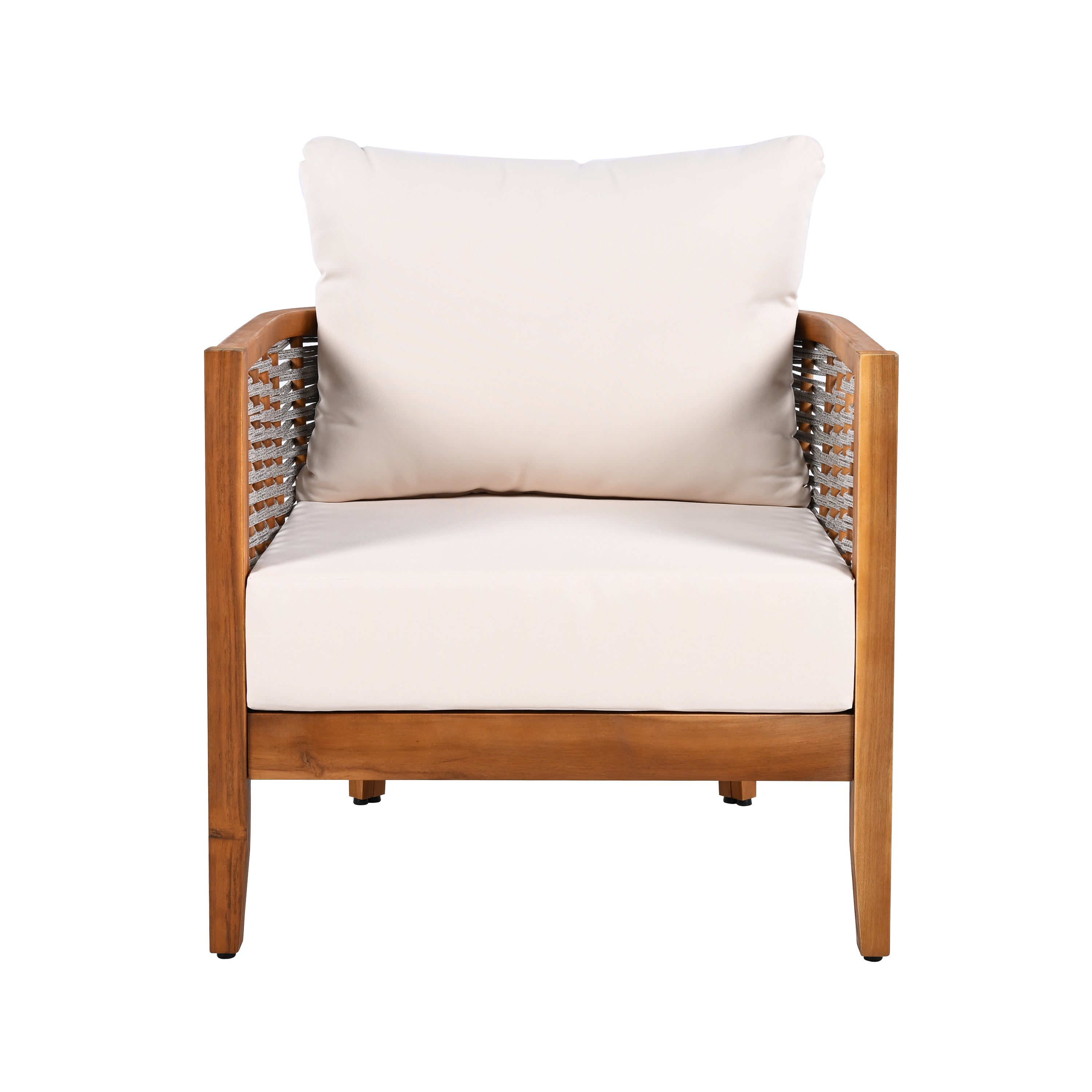 Outdoor Tub Design Armchair with Woven Rope and Acacia Wood