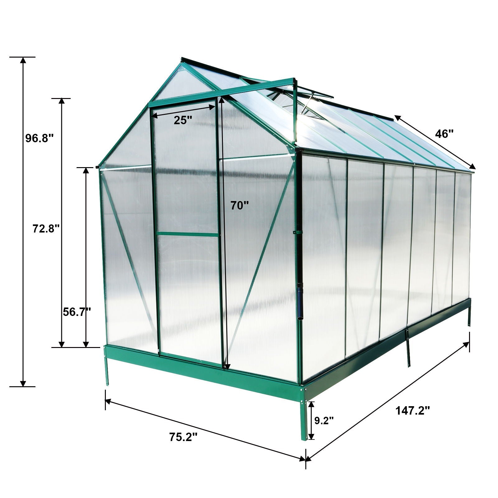 Polycarbonate house, Heavy Duty Outdoor Aluminum Walk-In House Kit With Rain Gutter, Vent And Door For Backyard Garden