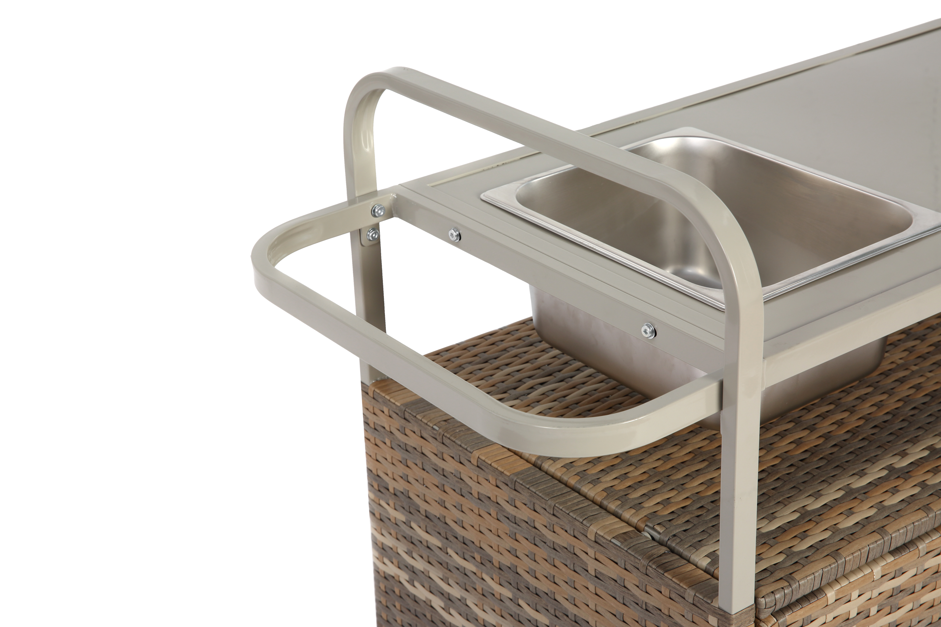 Outdoor Bar Table with Wicker Cabinet and Steel Top