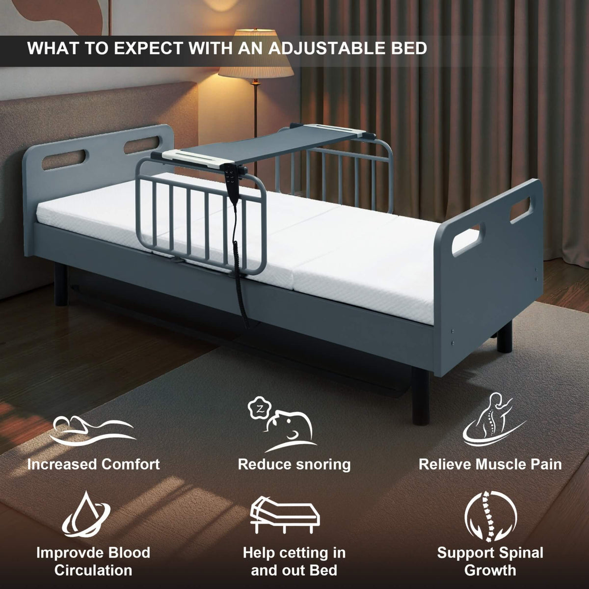 Electric Adjustable Hospital Bed With Remote Control And Memory Foam Mattress