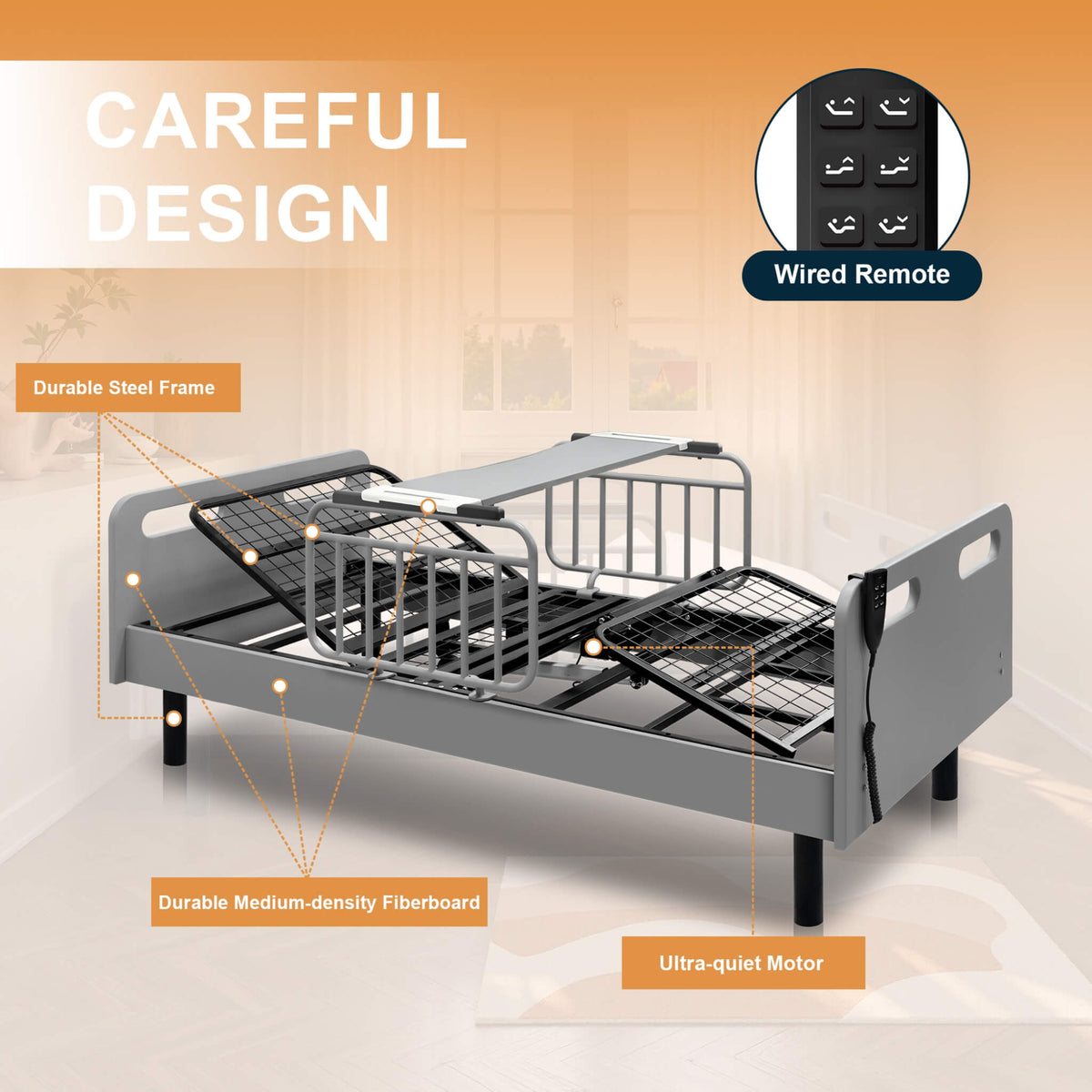 Electric Adjustable Hospital Bed With Remote Control And Memory Foam Mattress
