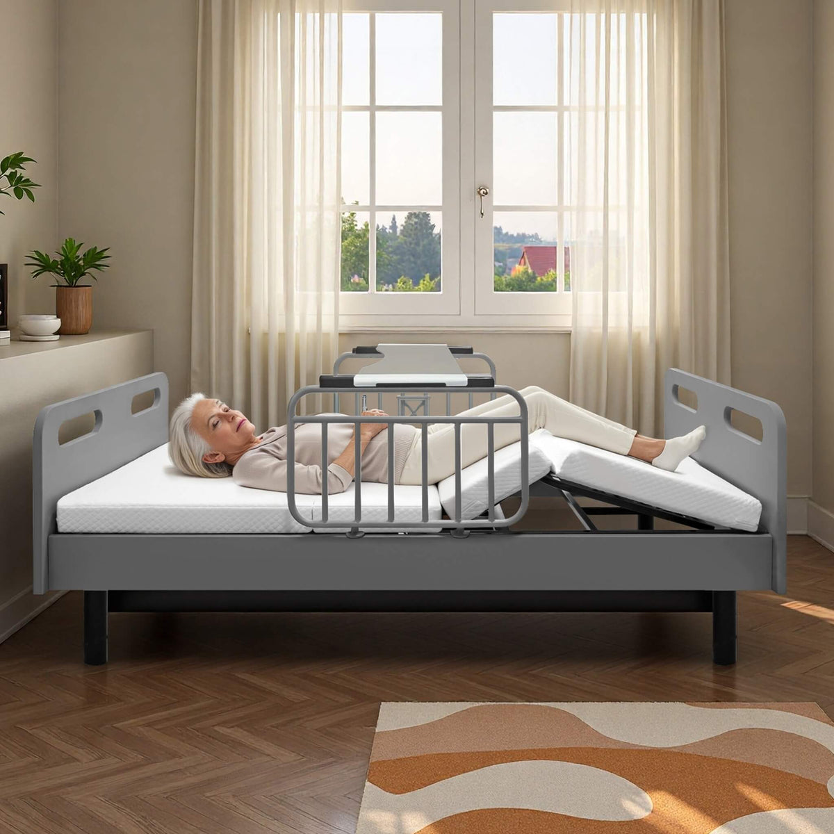 Electric Adjustable Hospital Bed With Remote Control And Memory Foam Mattress