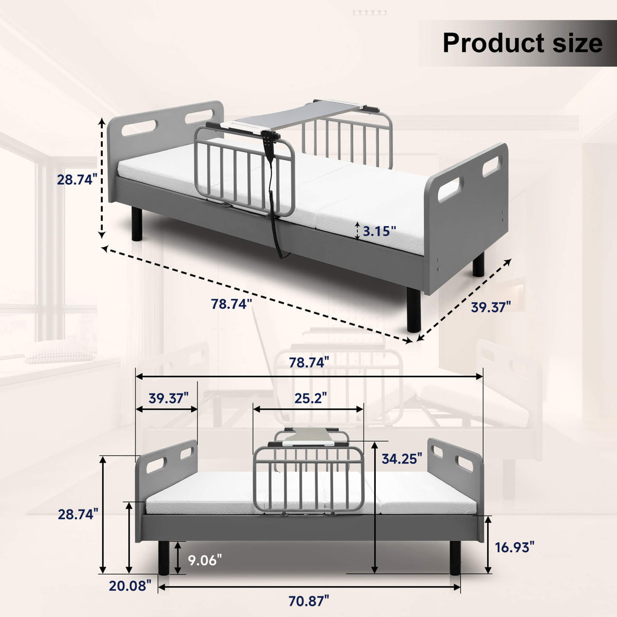 Electric Adjustable Hospital Bed With Remote Control And Memory Foam Mattress