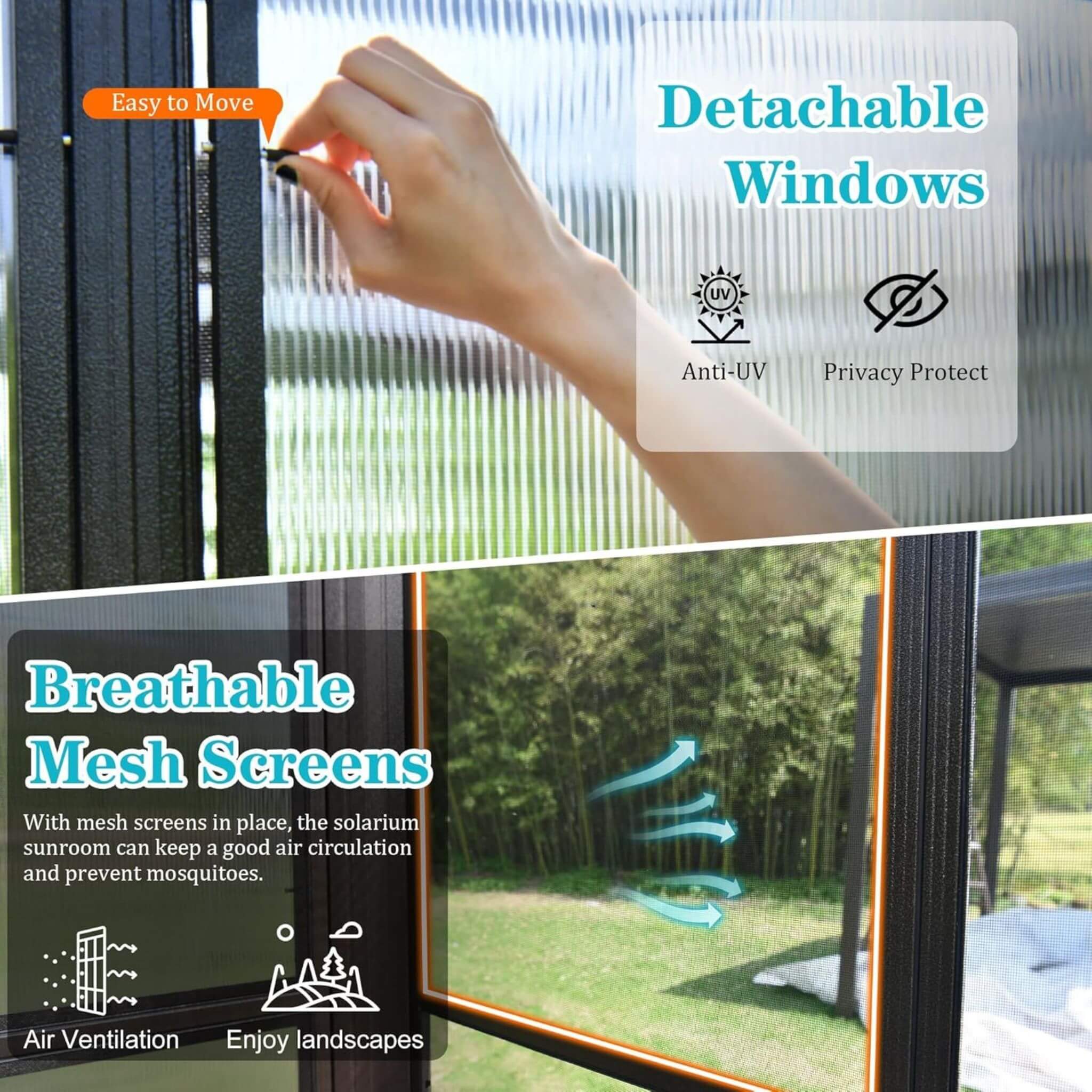 [12X16FT] Extra-Large Heavy-Duty All-Season Sunroom With Sliding Doors And Polycarbonate Windows (SAK98357)