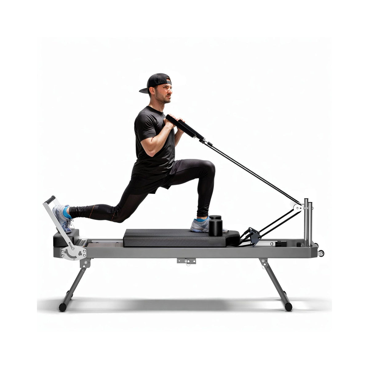 Extra-Large Multi-Functional Pilates Reformer Machine With Dynamic Resistance Cords And Aerobic Rebounder, Black