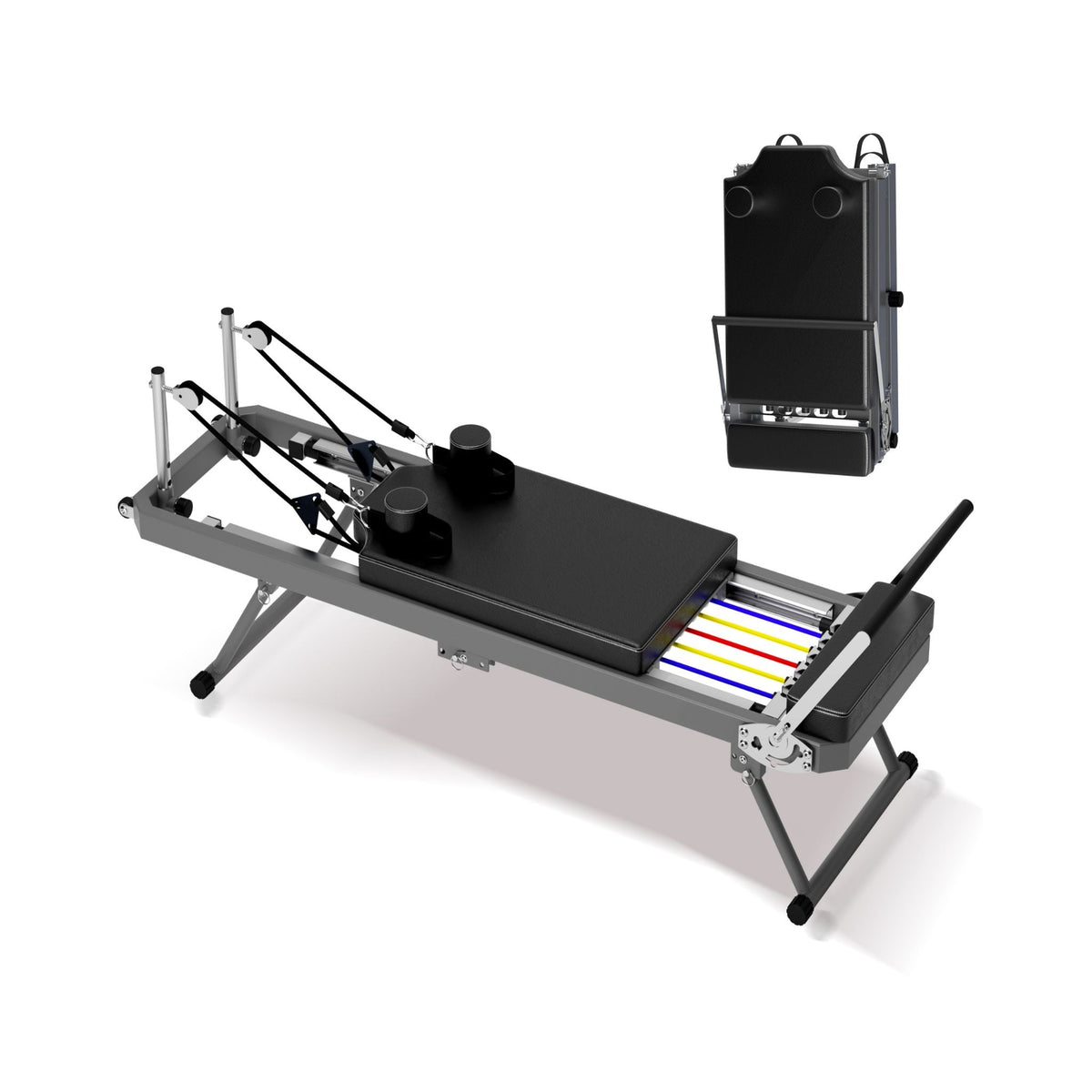 Extra-Large Multi-Functional Pilates Reformer Machine With Dynamic Resistance Cords And Aerobic Rebounder, Black