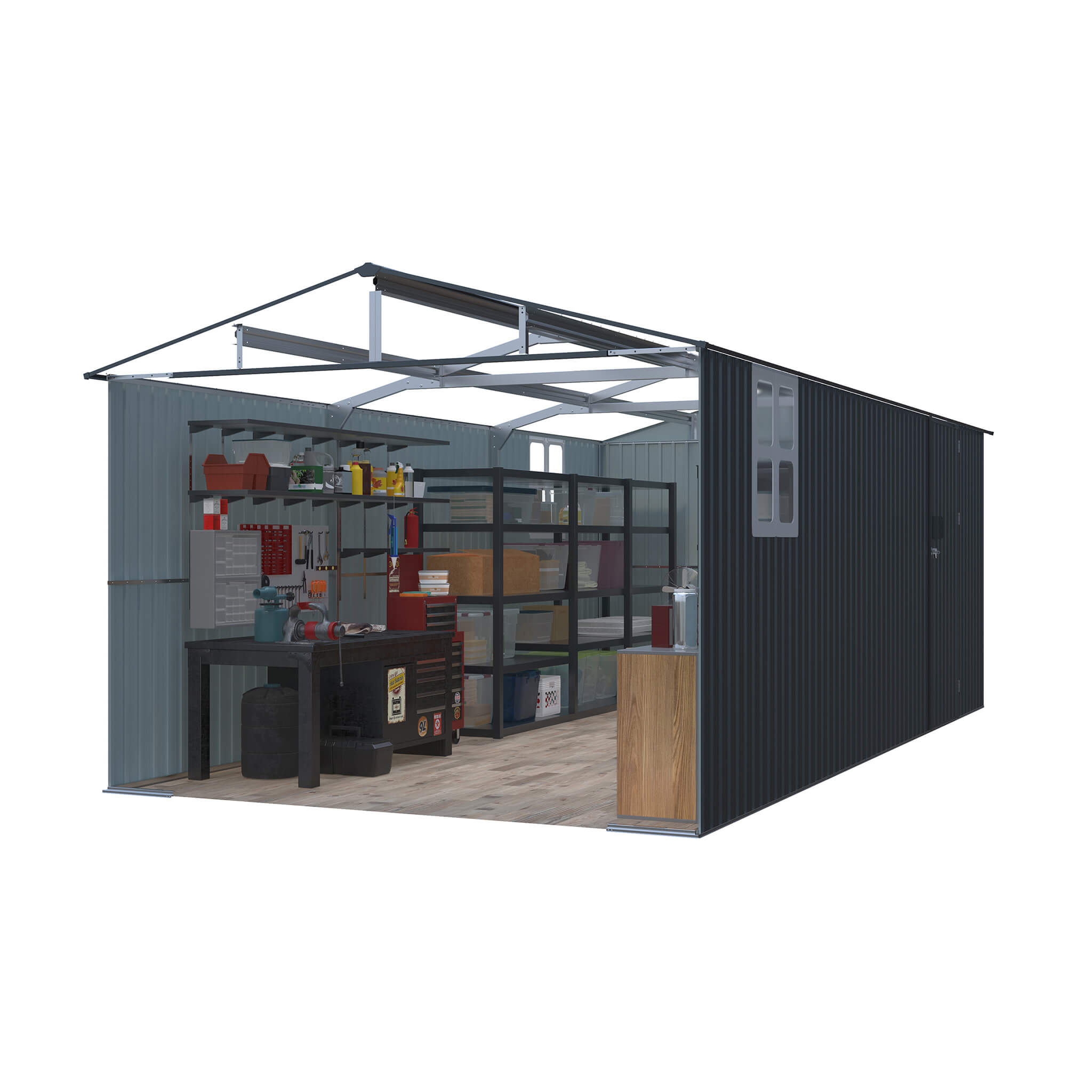 Alora Extra-Large Outdoor Galvanized Steel Outdoor Storage Shed With Skylight Roof