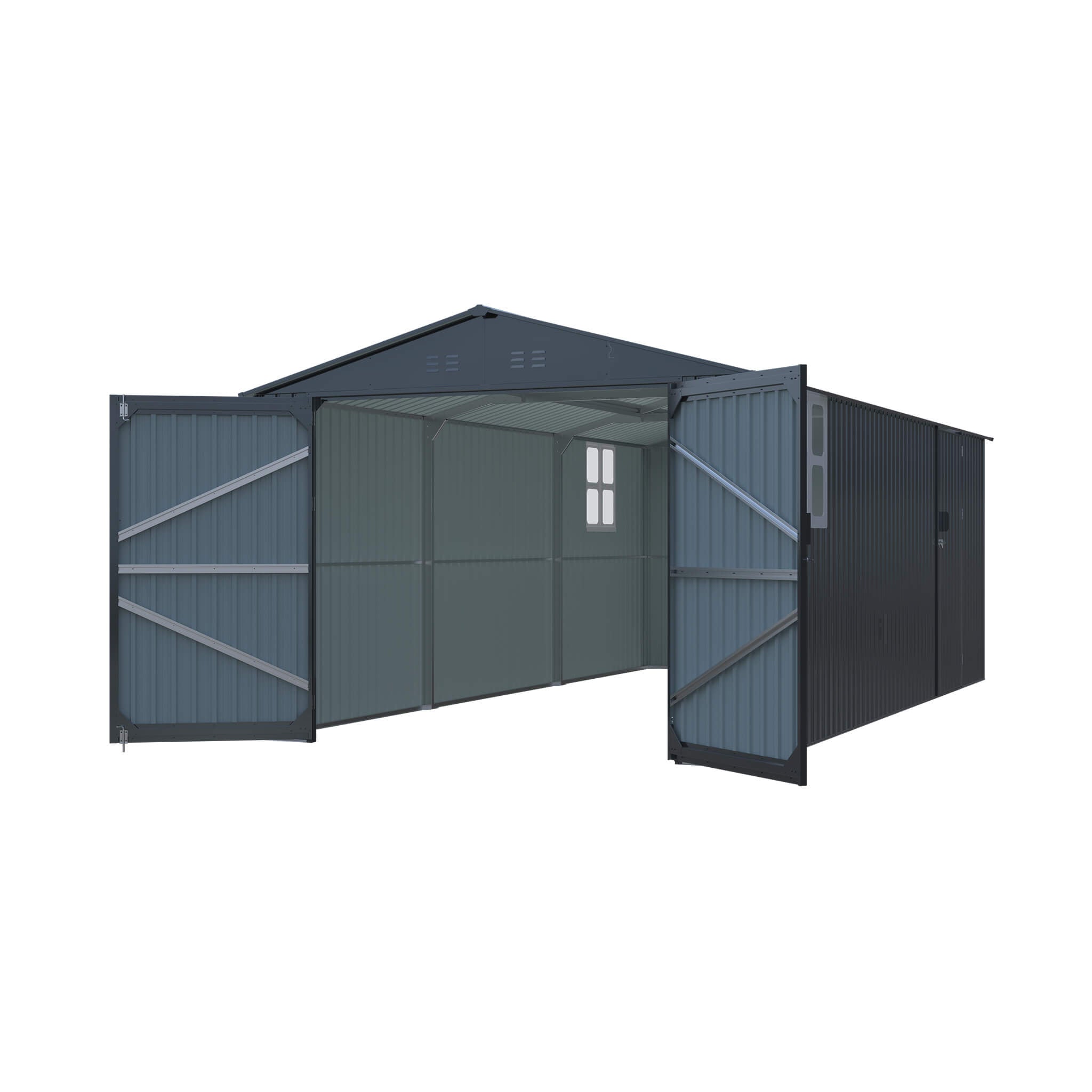 Alora Extra-Large Outdoor Galvanized Steel Outdoor Storage Shed With Skylight Roof