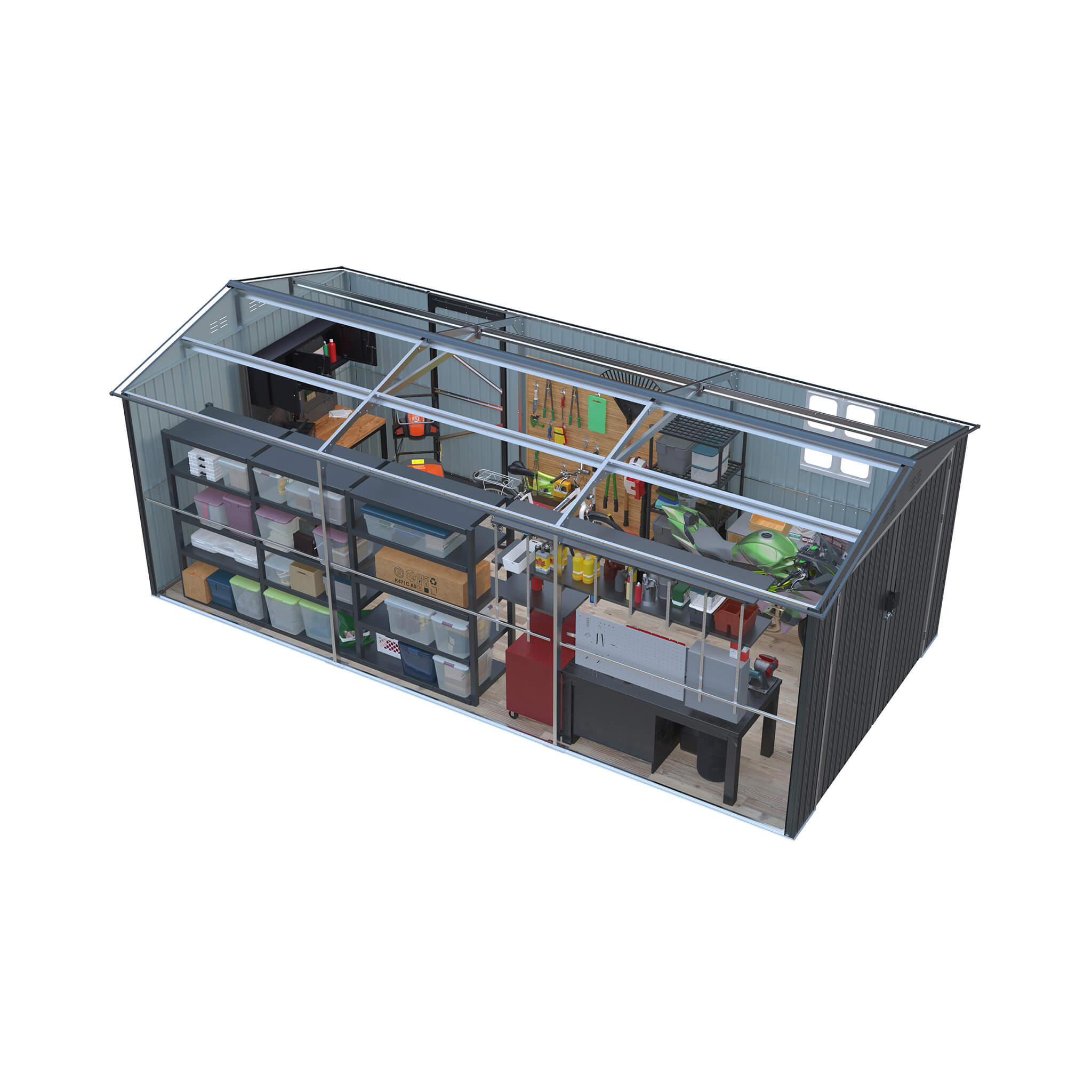 Alora Extra-Large Outdoor Galvanized Steel Outdoor Storage Shed With Skylight Roof