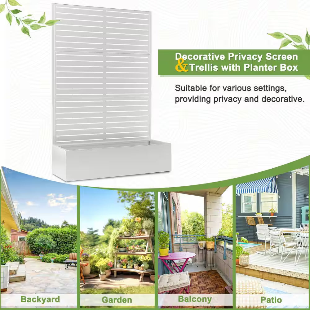 47 In. L X 16 In. W X 71 In. H Metal Raised Garden Planter Box Trellis-White Rectangle Pot Climbing Plants Cucumbers