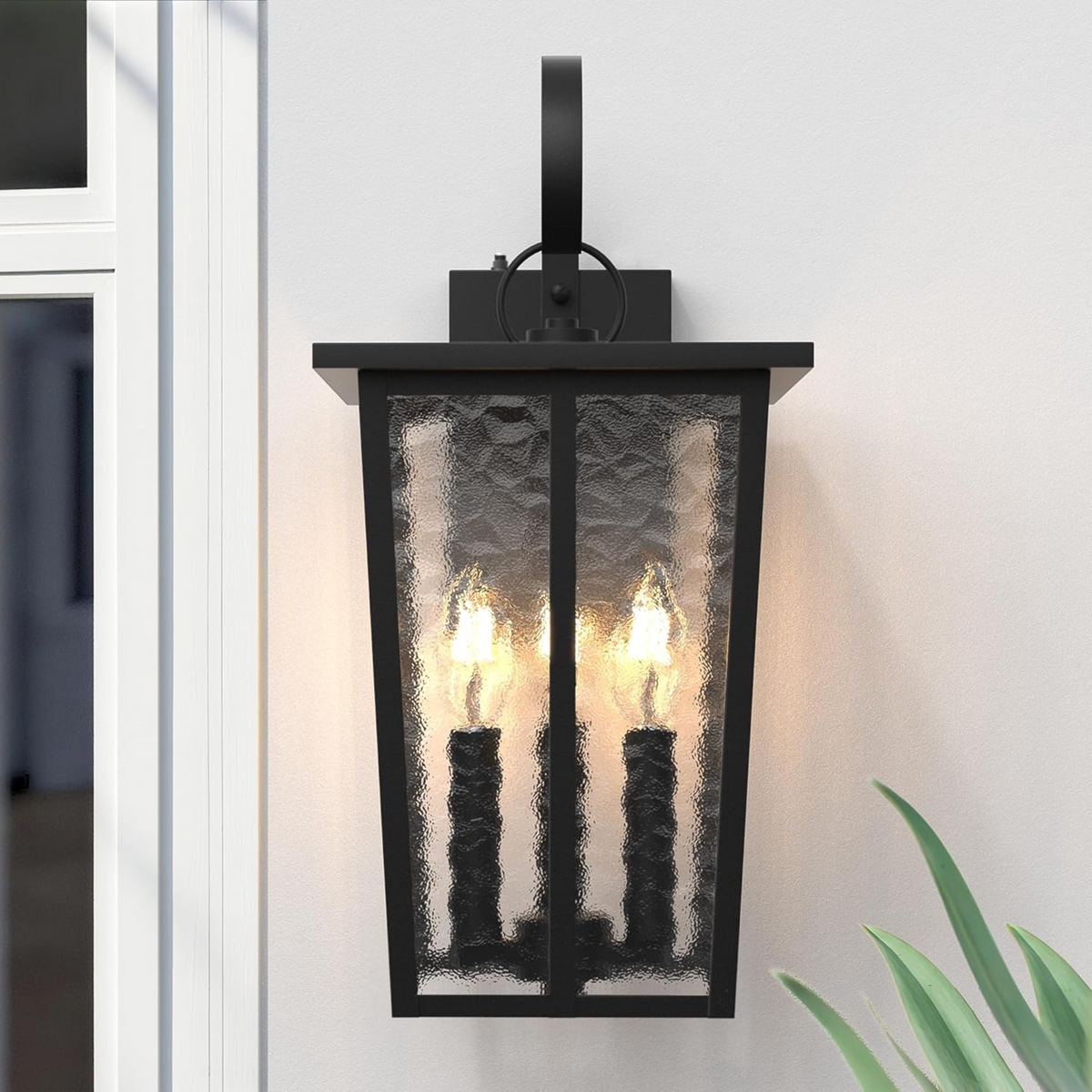 18.5-Inch Dusk to Dawn Outdoor Wall Lantern, 3-Light, Black