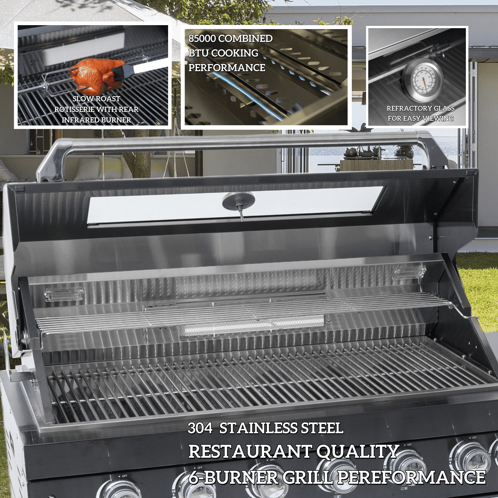 97-Inch 4-Burner Deluxe Stainless Steel Gas Outdoor Kitchen Grill