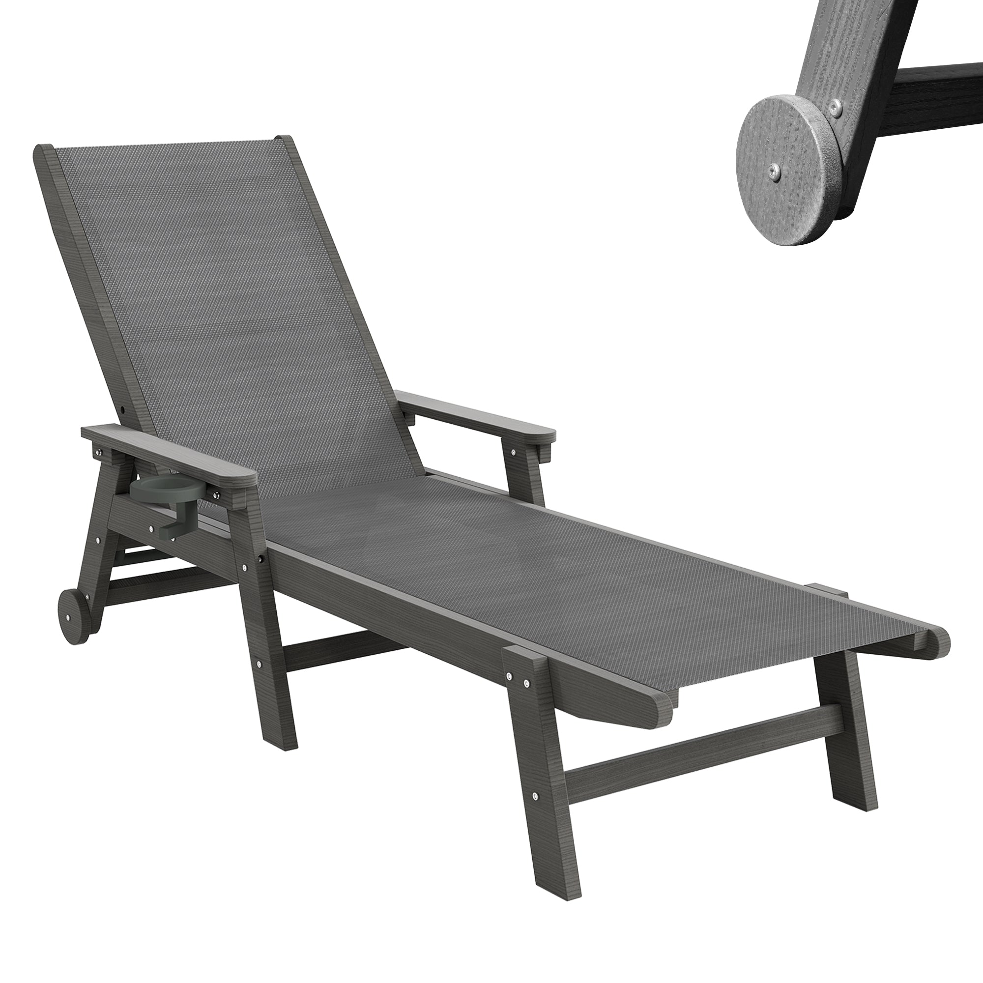 Lounge Chair Outdoor, HDPE Chaise Lounge with Wheels and Adjustable Recliner