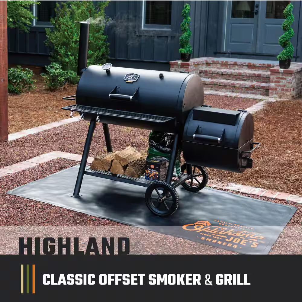 Highland Offset Charcoal Smoker and Grill with 900 Sq. In. Cooking Area in Black