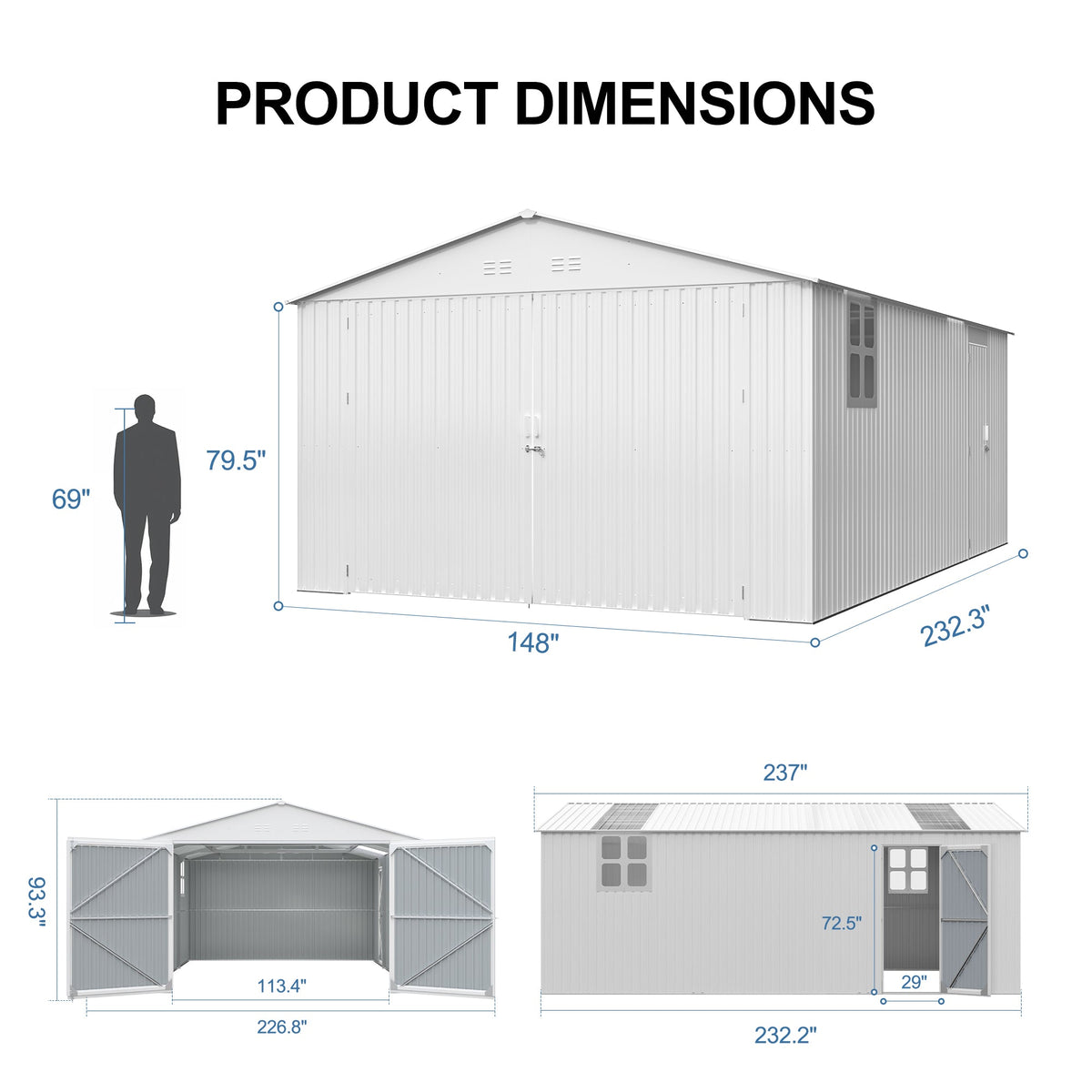 Outdoor Storage Shed 20x13 FT - Metal Garden Utility Shed