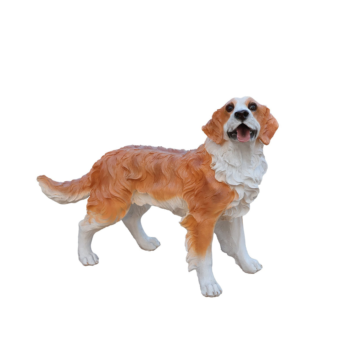 Lifelike Hound Dog Statue, Realistic Resin Animal Figurine for Indoor Outdoor Garden Lawn Yard Home Decor, Art Craft Gift, Brown+White