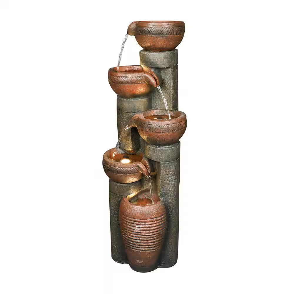 39.7 In. 5-Tier Resin Fiberglass Relaxing Outdoor Indoor Garden Water Fountain with LED Lights for House Art Decor