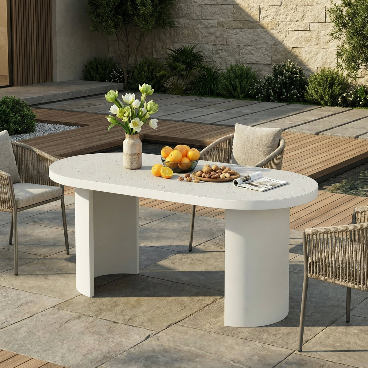 Ellis Oval 67.5" Modern Outdoor Concrete Dining Table with Terrazzo Top