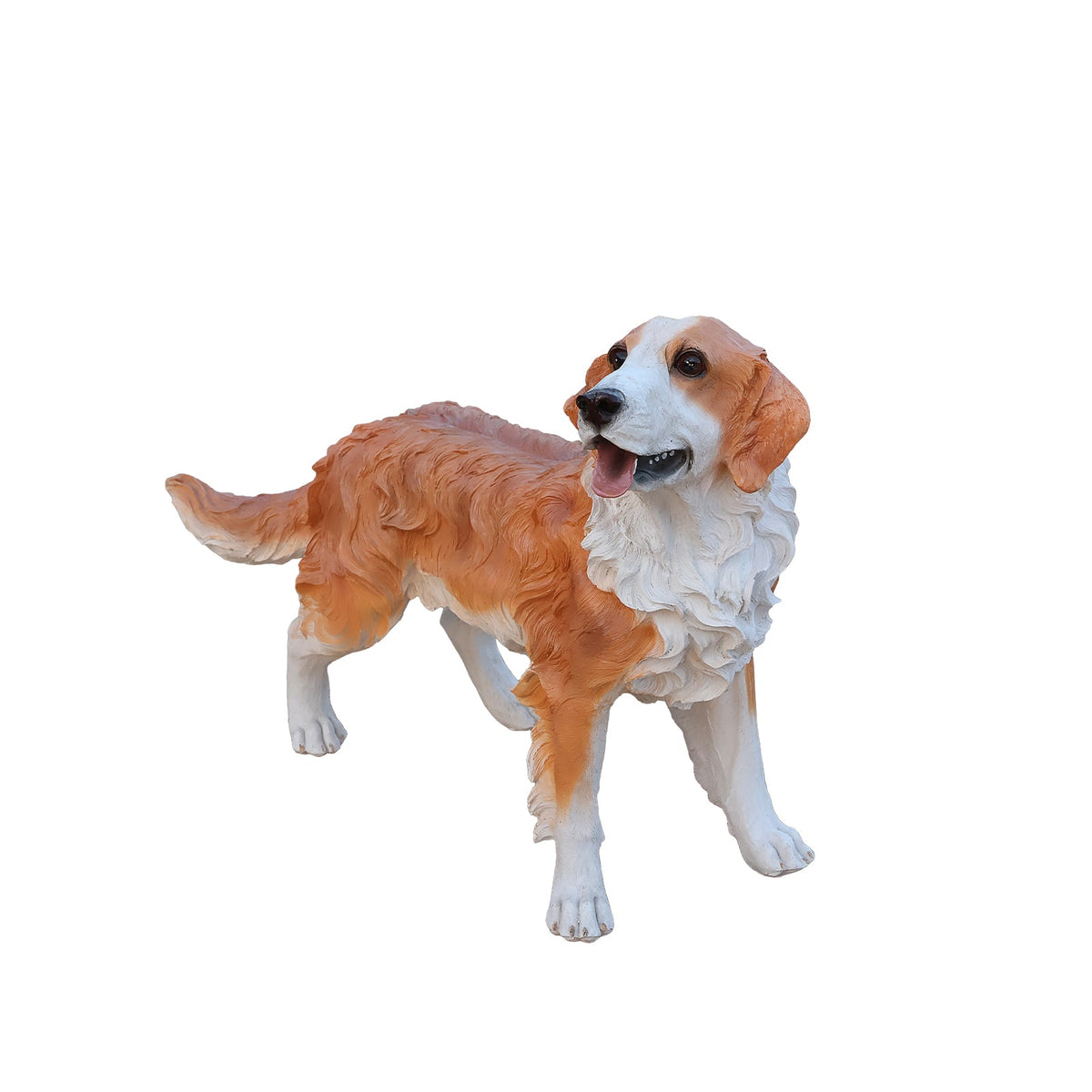 Lifelike Hound Dog Statue, Realistic Resin Animal Figurine for Indoor Outdoor Garden Lawn Yard Home Decor, Art Craft Gift, Brown+White