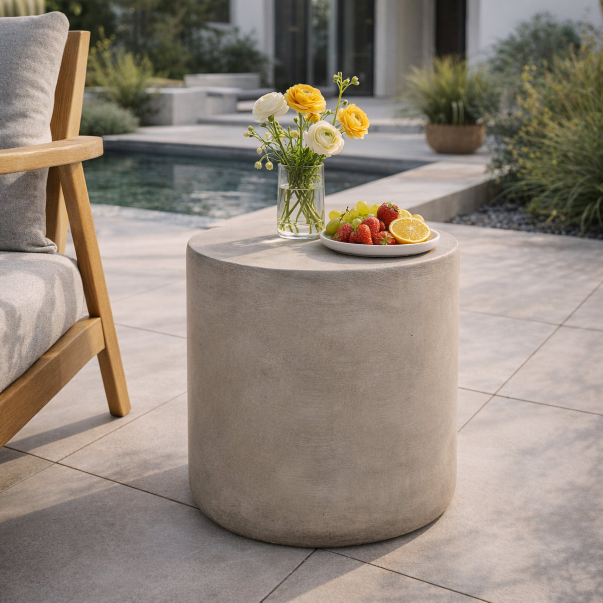 Outdoor LightWeight Concrete Side Table,Light Gray_70886.00