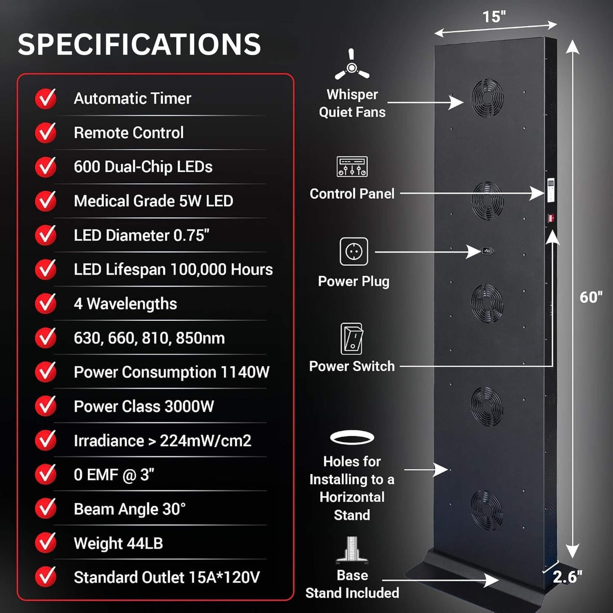 Full-Body Dual-Chip Clinical-Grade Red Light Therapy Panel