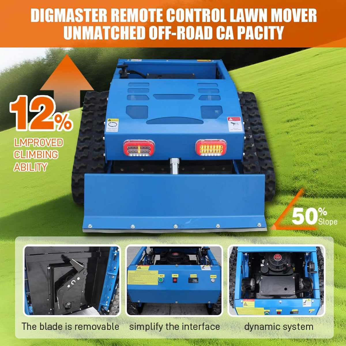 Heavy-Duty 21-Inch 9HP Commercial Remote-Controlled Robotic Lawn Mower With Tracks And Plow