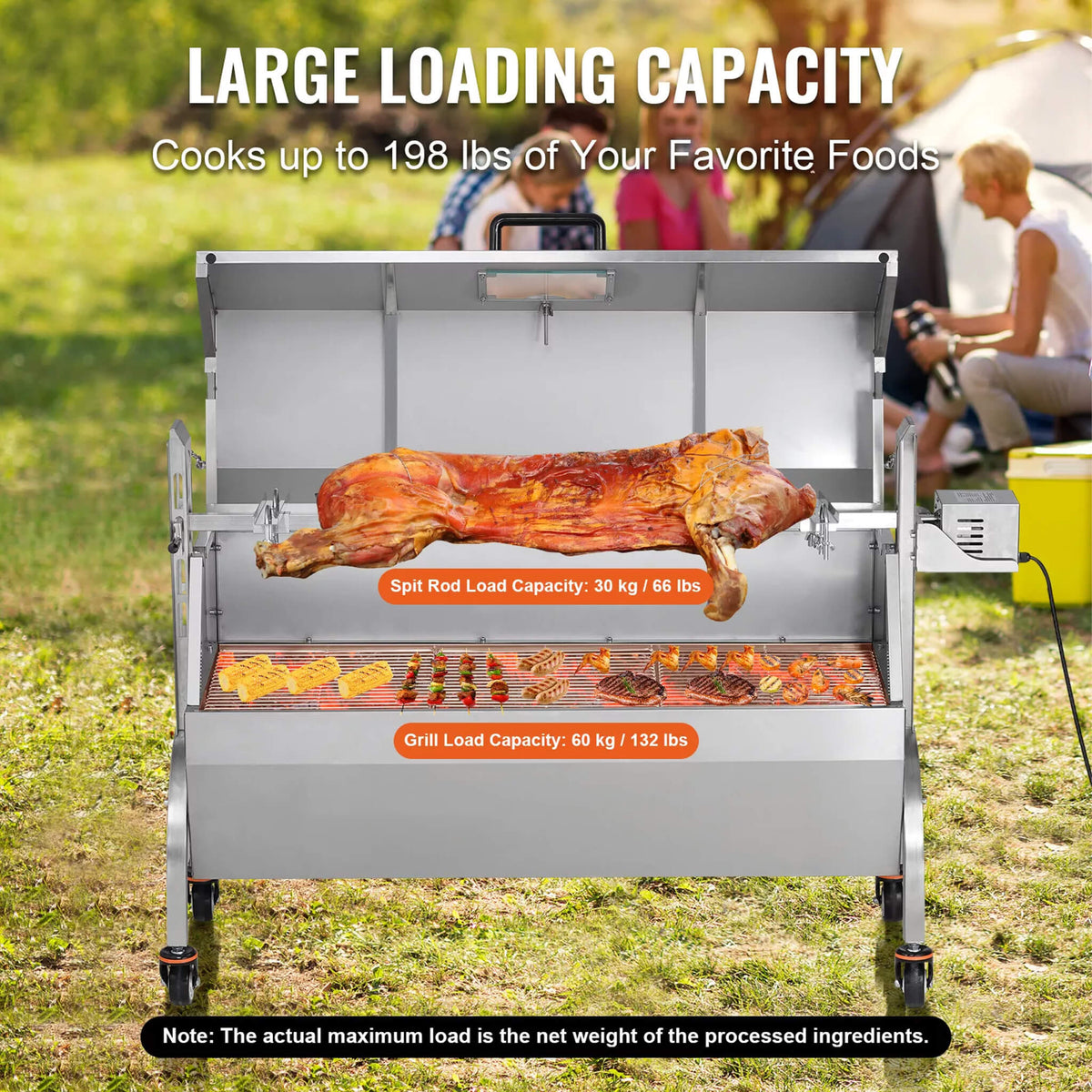Heavy-Duty 52W Spit Roaster Rotisserie BBQ Grill For Pig, Lamb And Chicken