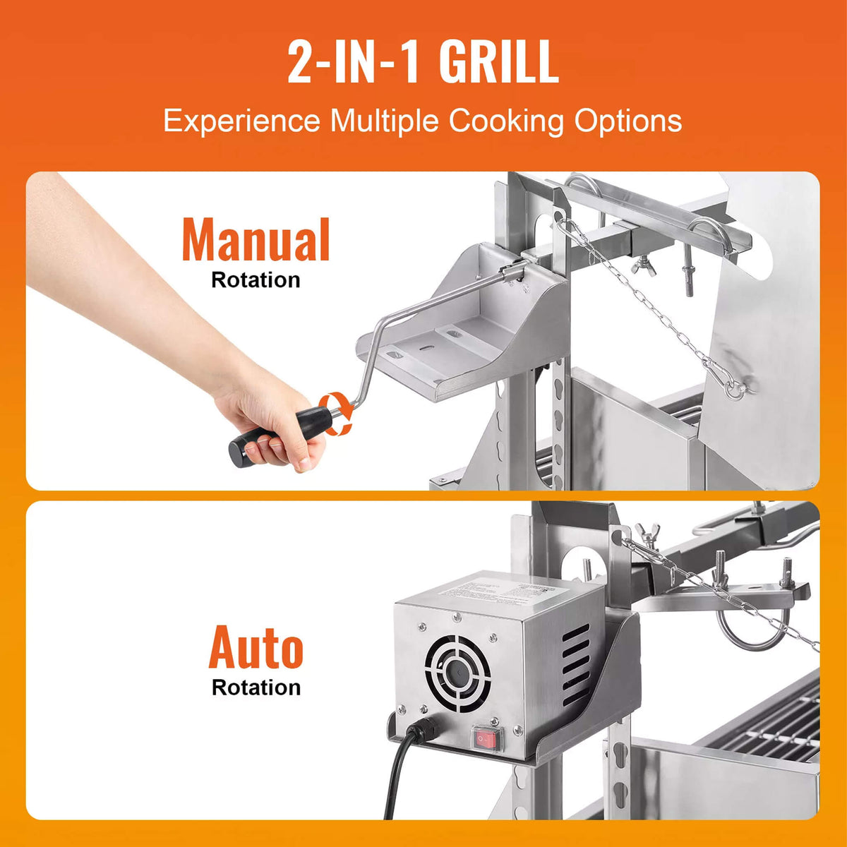 Heavy-Duty 52W Spit Roaster Rotisserie BBQ Grill For Pig, Lamb And Chicken