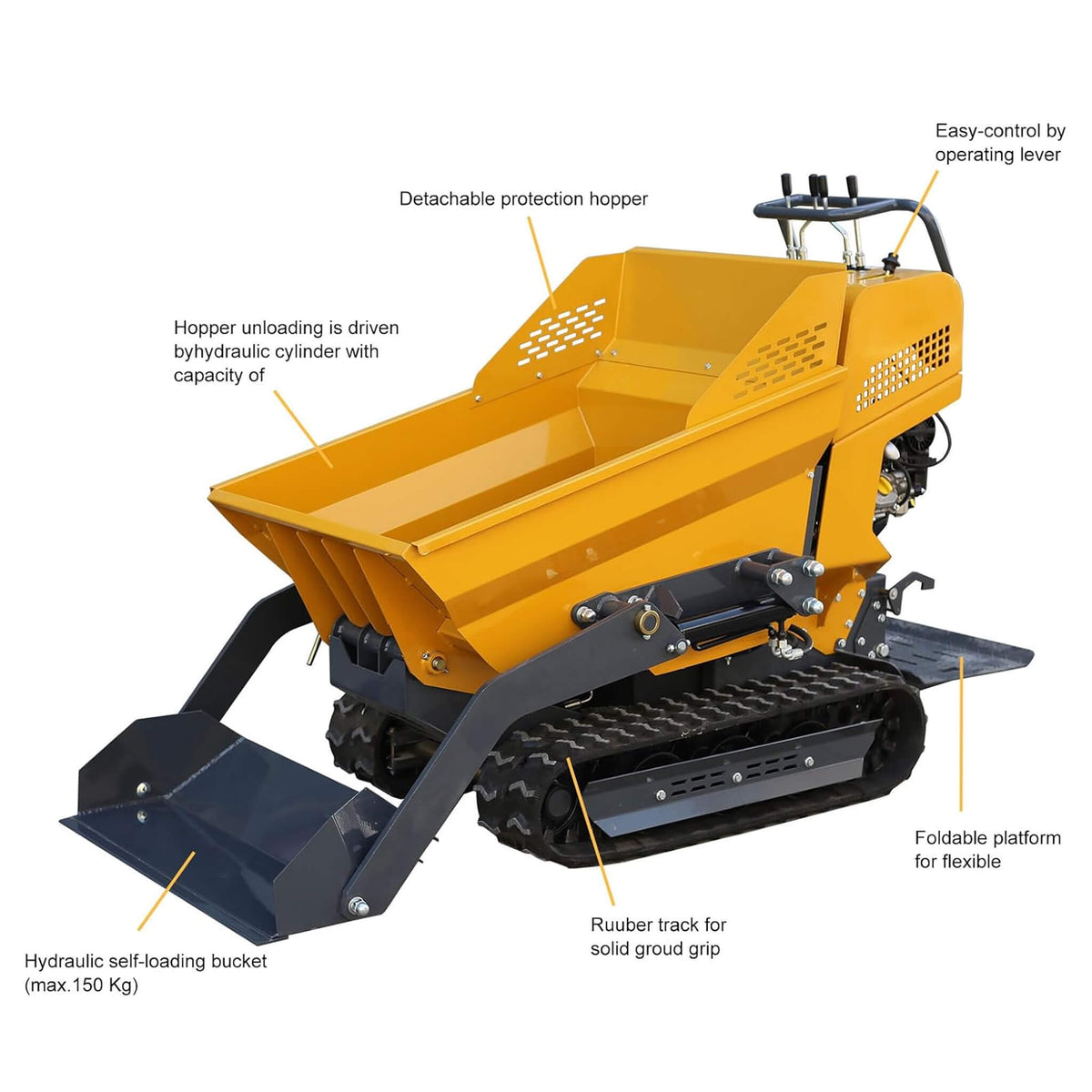 Heavy-Duty 6.5HP 1100LBS Tracked Hydraulic Dumper With Shovel