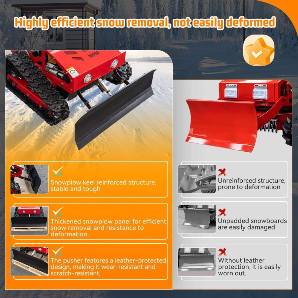 Heavy-Duty 9HP Commercial Remote-Controlled Oil-Electric Hybrid Track Drive With Plow