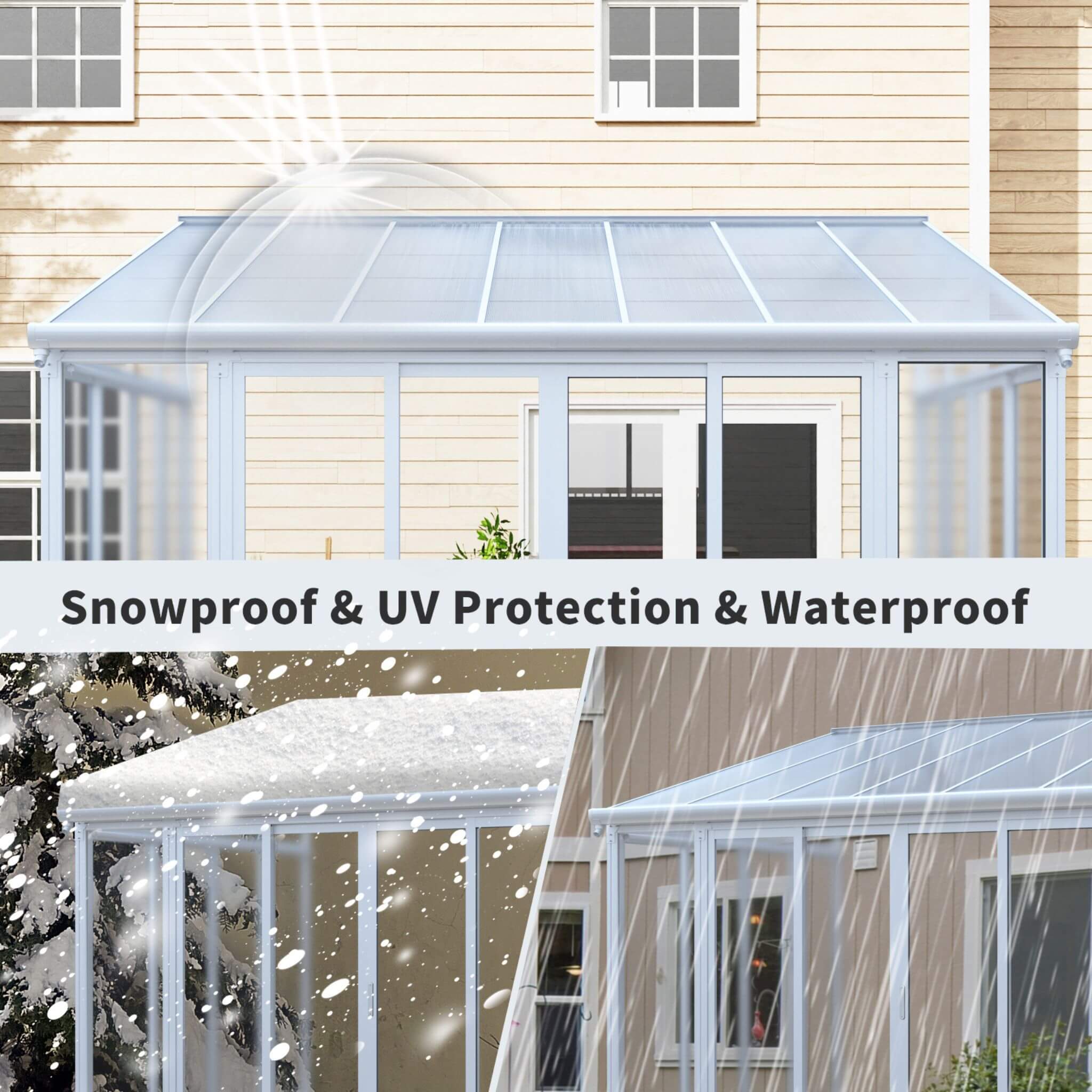 [10X14FT] Heavy-Duty All-Season Aluminum Alloy Patio Sunroom With 3 Lockable Sliding Doors (SAK62713)