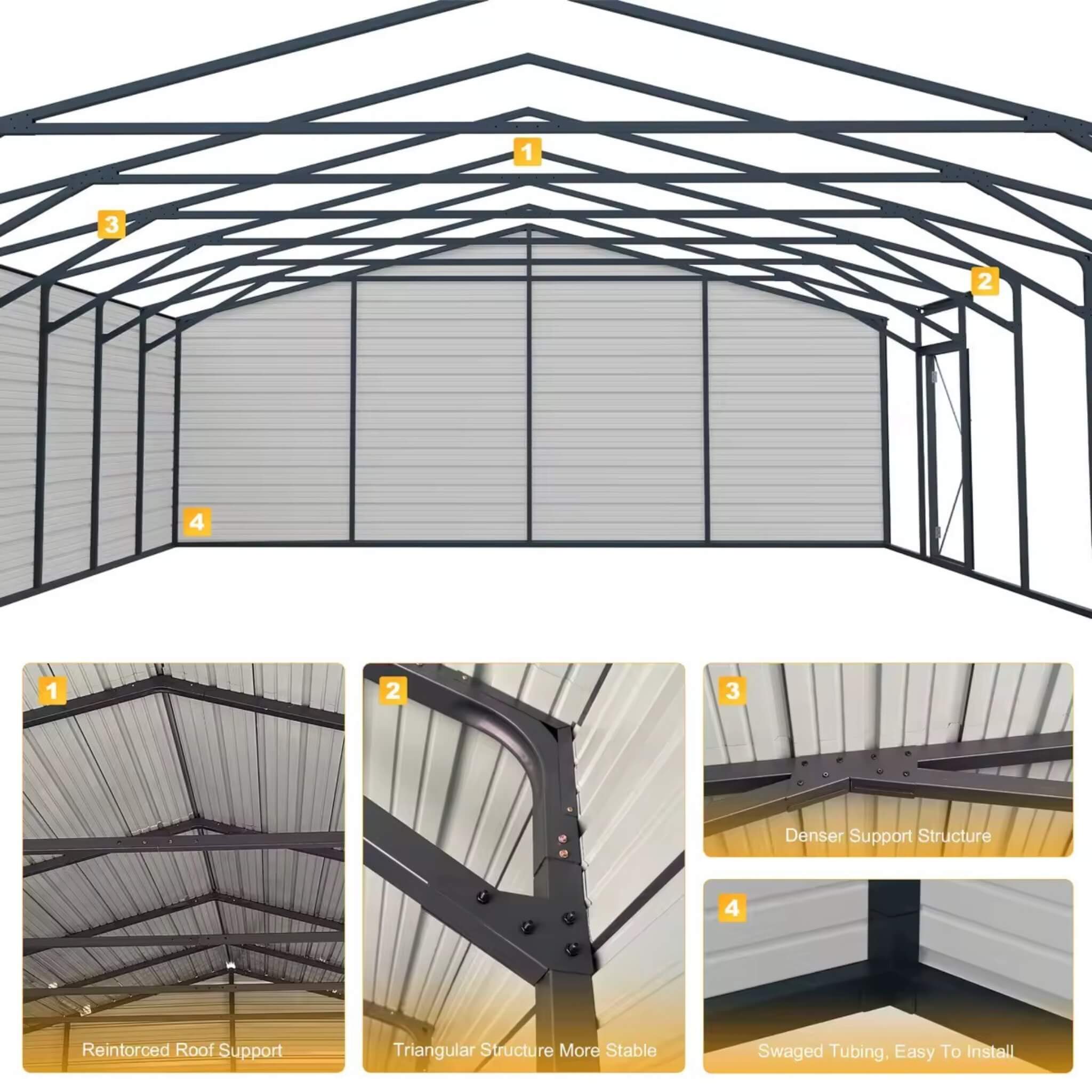 Heavy-Duty Double Garage Galvanized Steel Shed With Side Door