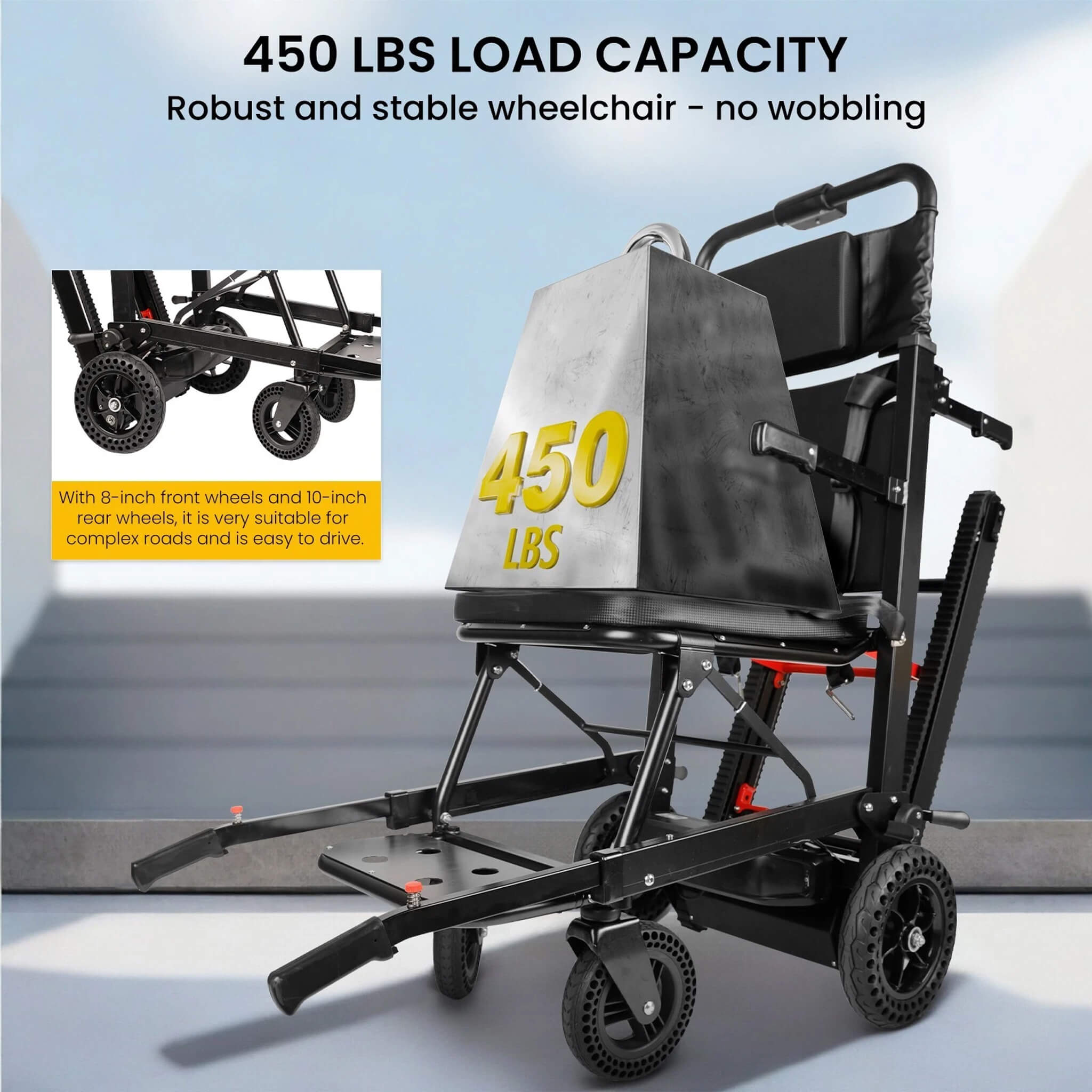 Motivo Heavy-Duty Electric Foldable Stair Climbing Wheelchair, 450LBS (FDA-Approved)