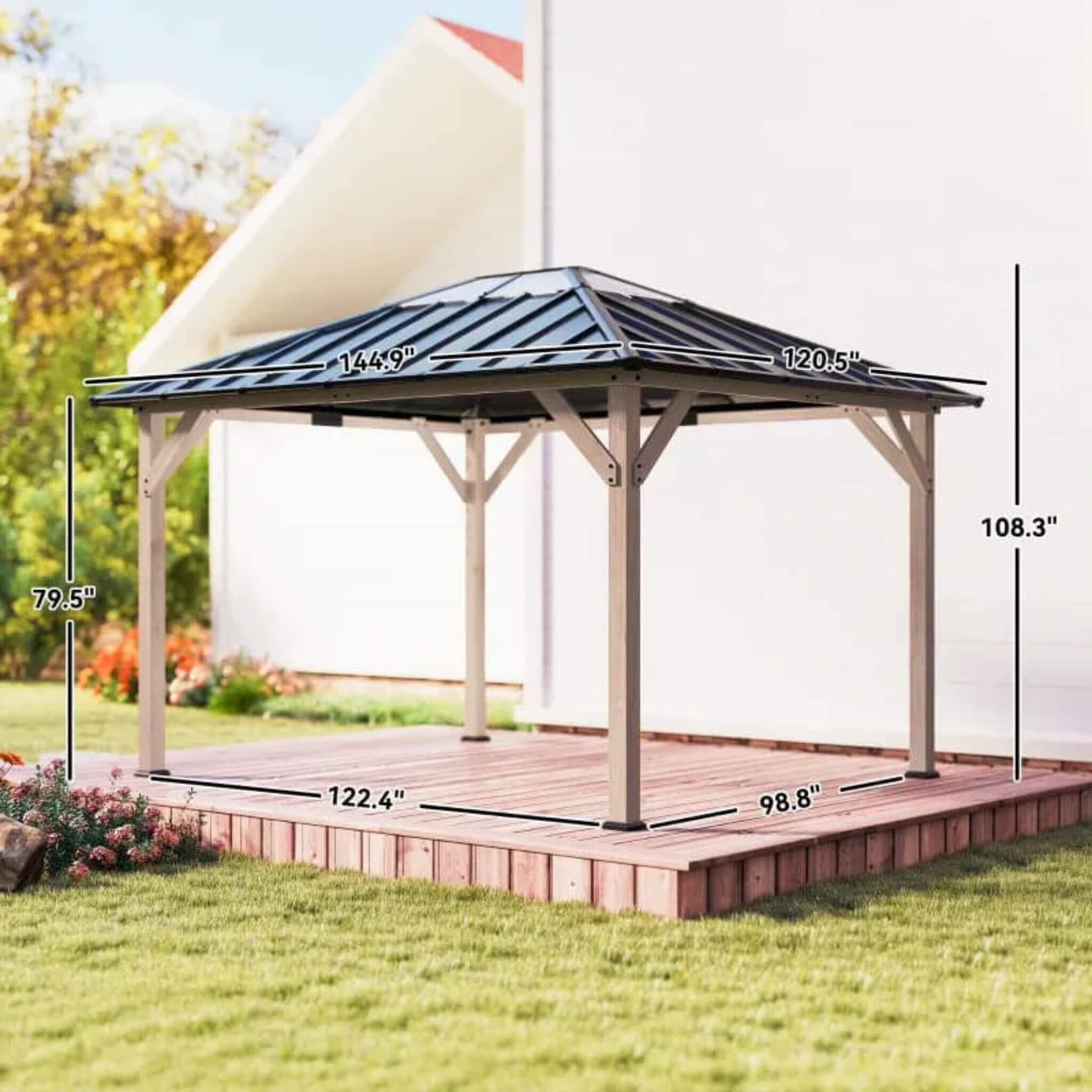 Alora Heavy-Duty Fir Wood Hardtop Gazebo With Galvanized Steel Roof And Ceiling Hooks [08X10]