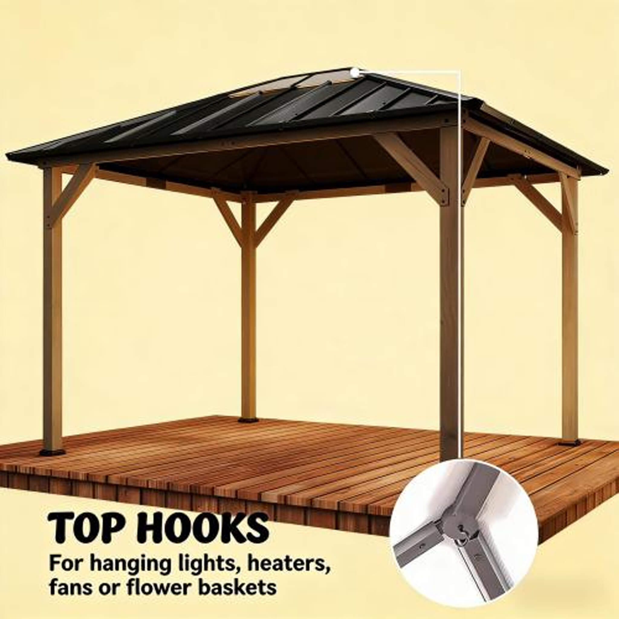 Alora Heavy-Duty Fir Wood Hardtop Gazebo With Galvanized Steel Roof And Ceiling Hooks [08X10]