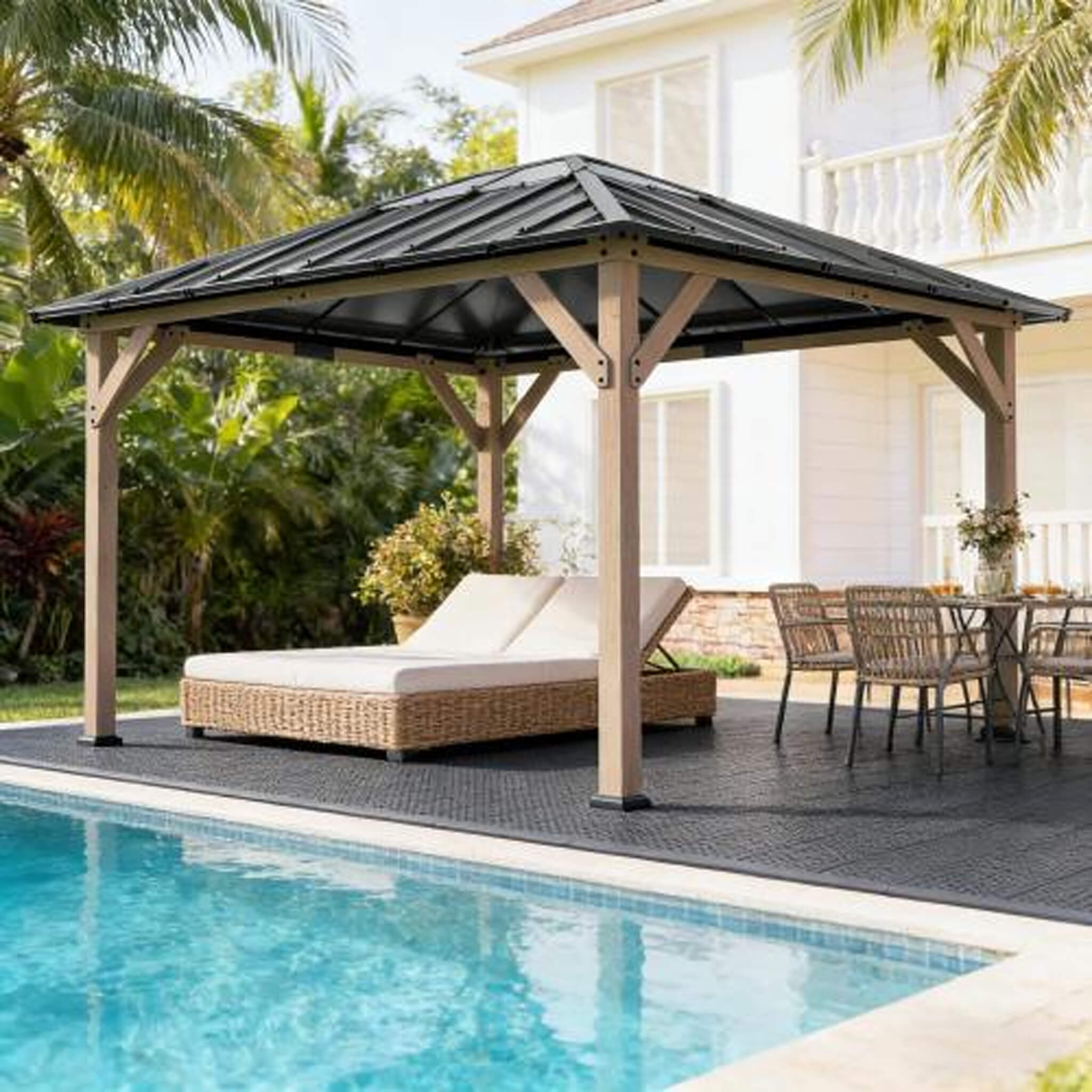 Alora Heavy-Duty Fir Wood Hardtop Gazebo With Galvanized Steel Roof And Ceiling Hooks [08X10]