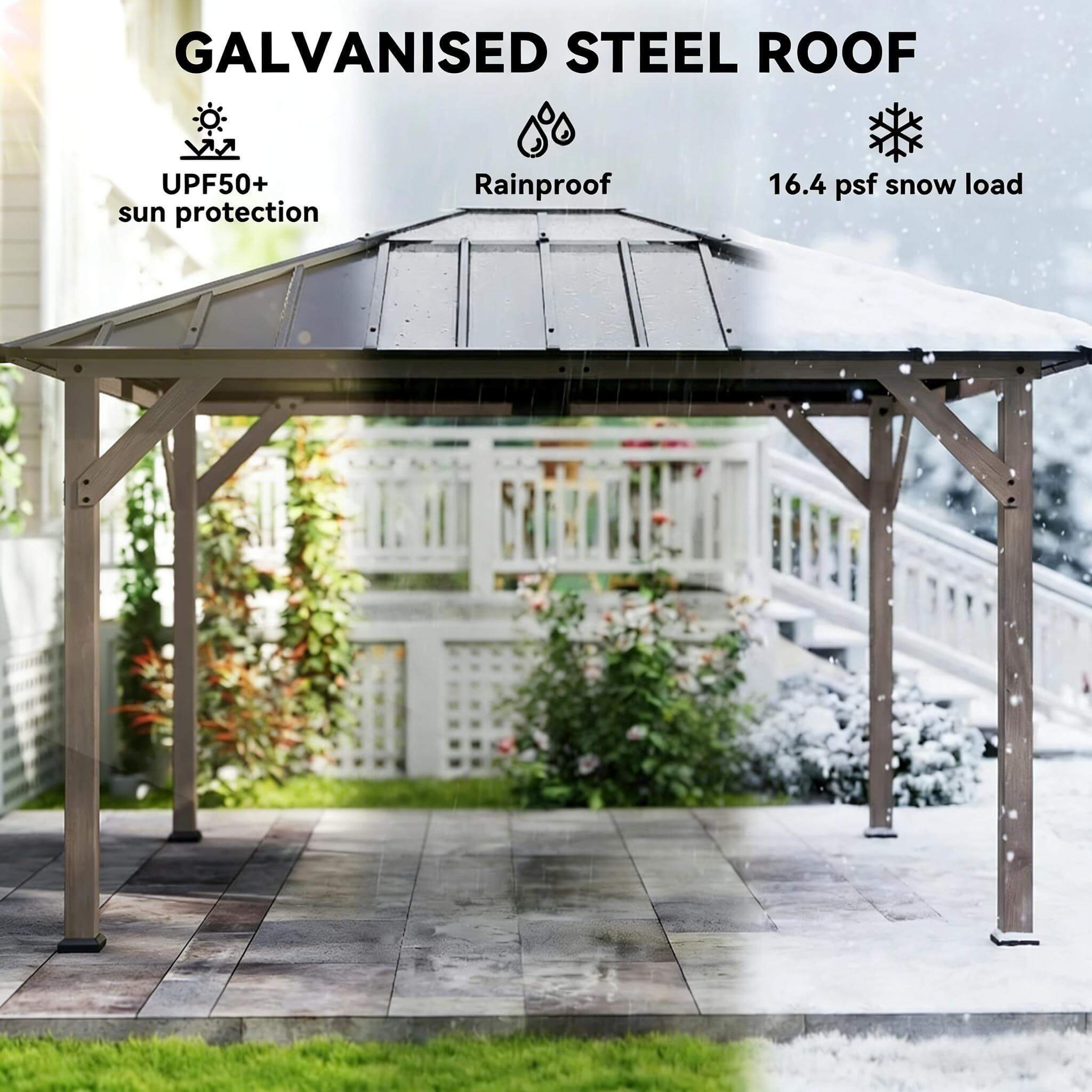Alora Heavy-Duty Fir Wood Hardtop Gazebo With Galvanized Steel Roof And Ceiling Hooks [08X10]