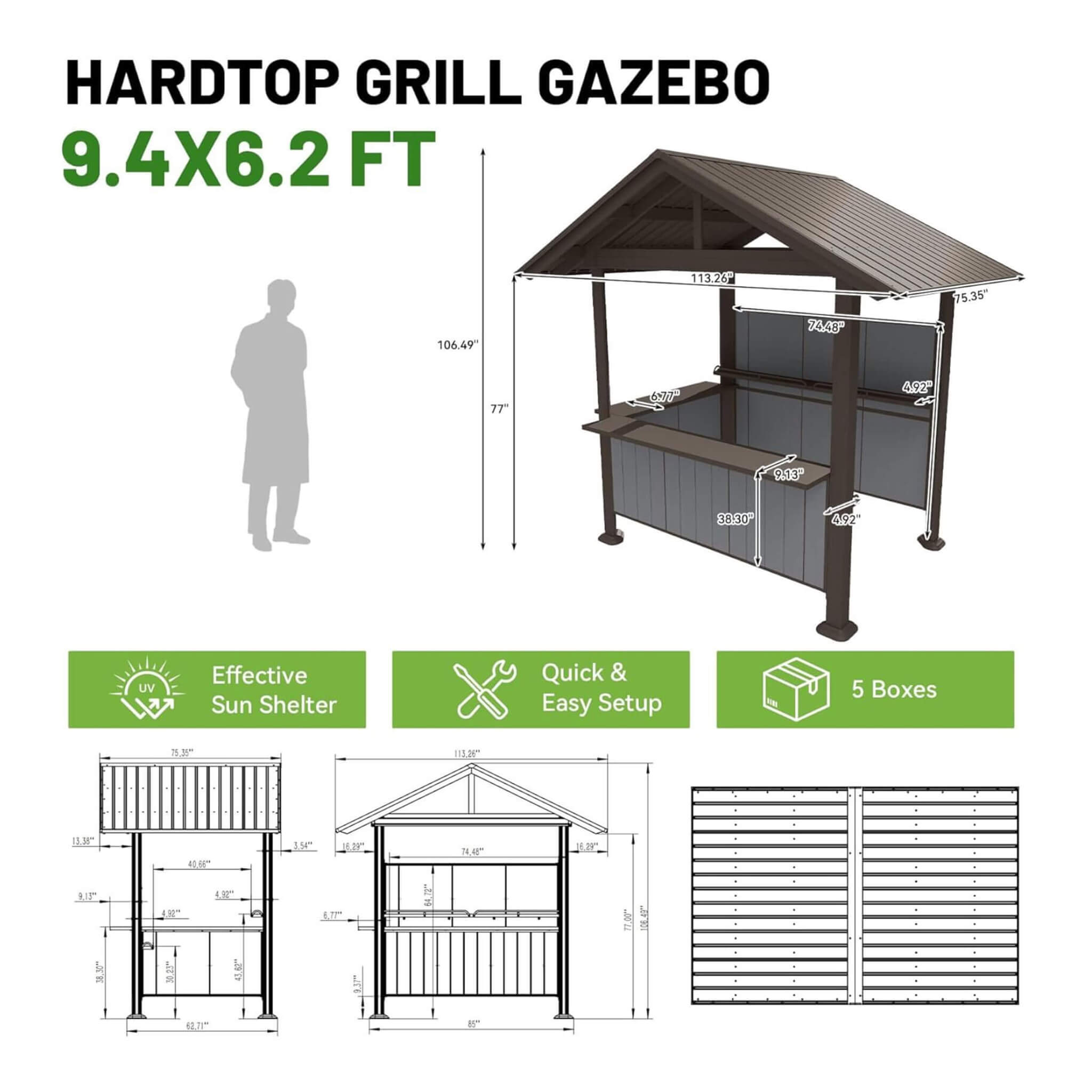Alora Heavy-Duty Gable Roof Hardtop Grill Gazebo [06X09FT]