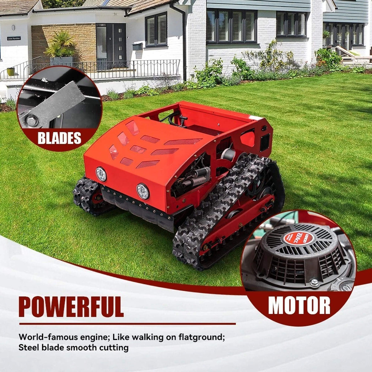 Heavy-Duty Industrial Remote-Controlled Lawn Mower With Adjustable Cutting Height