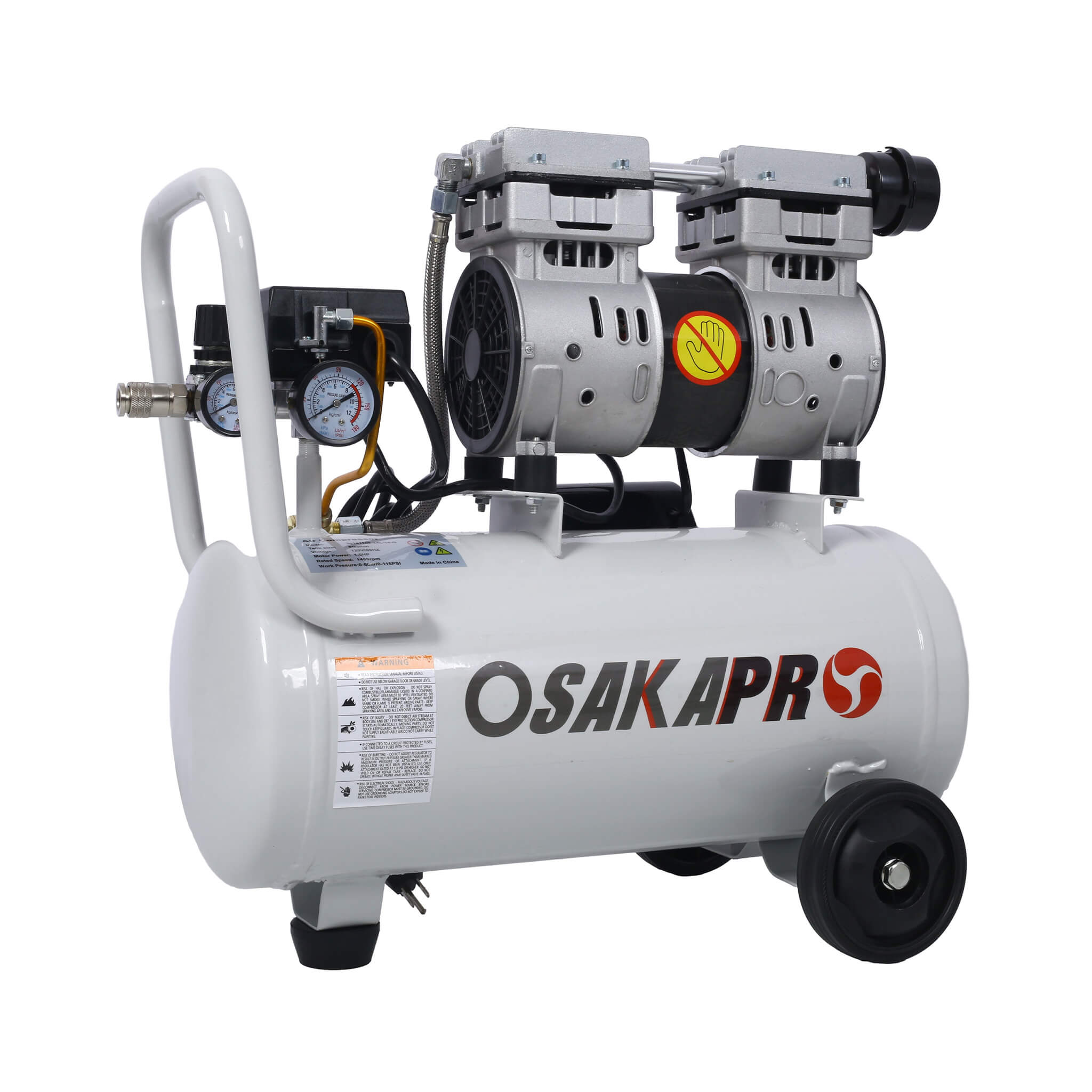 Heavy Duty 1.5/2.5HP Silent Oil-Free Portable Air Compressor With Wheels And Auto Drain
