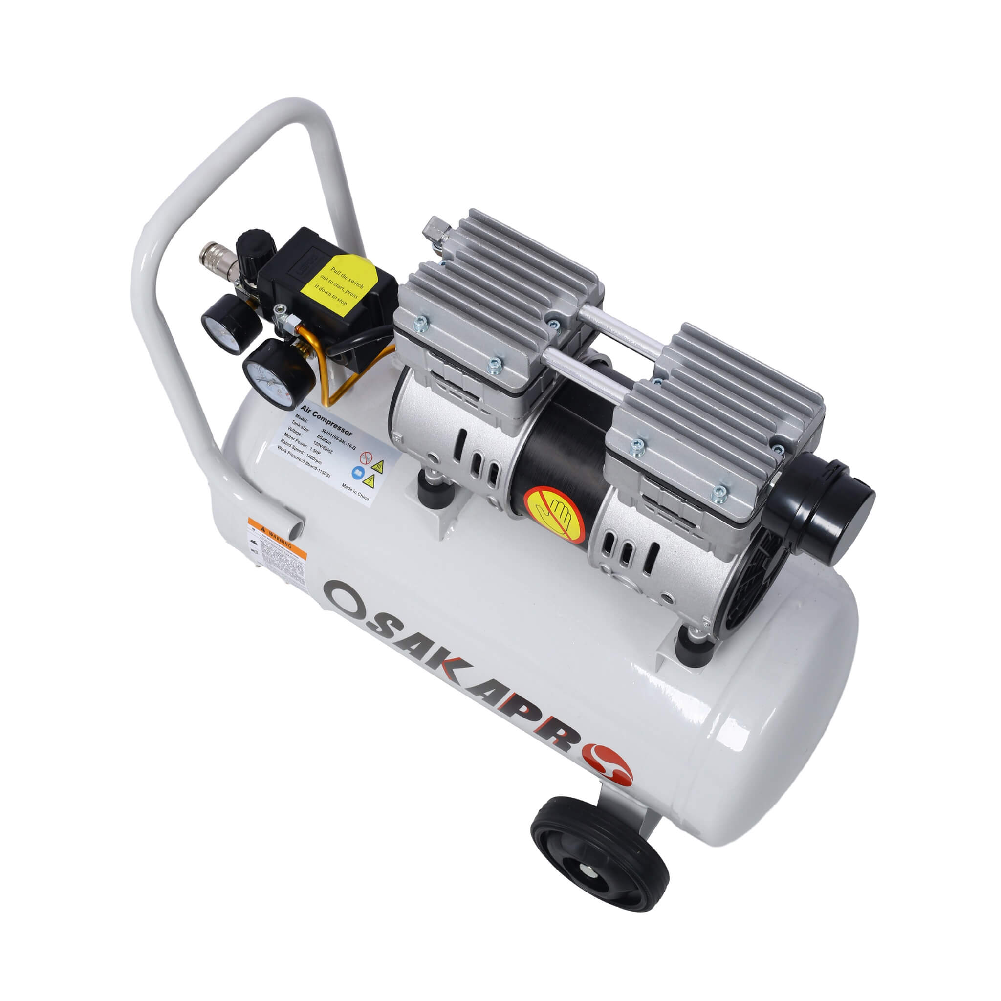 Heavy Duty 1.5/2.5HP Silent Oil-Free Portable Air Compressor With Wheels And Auto Drain