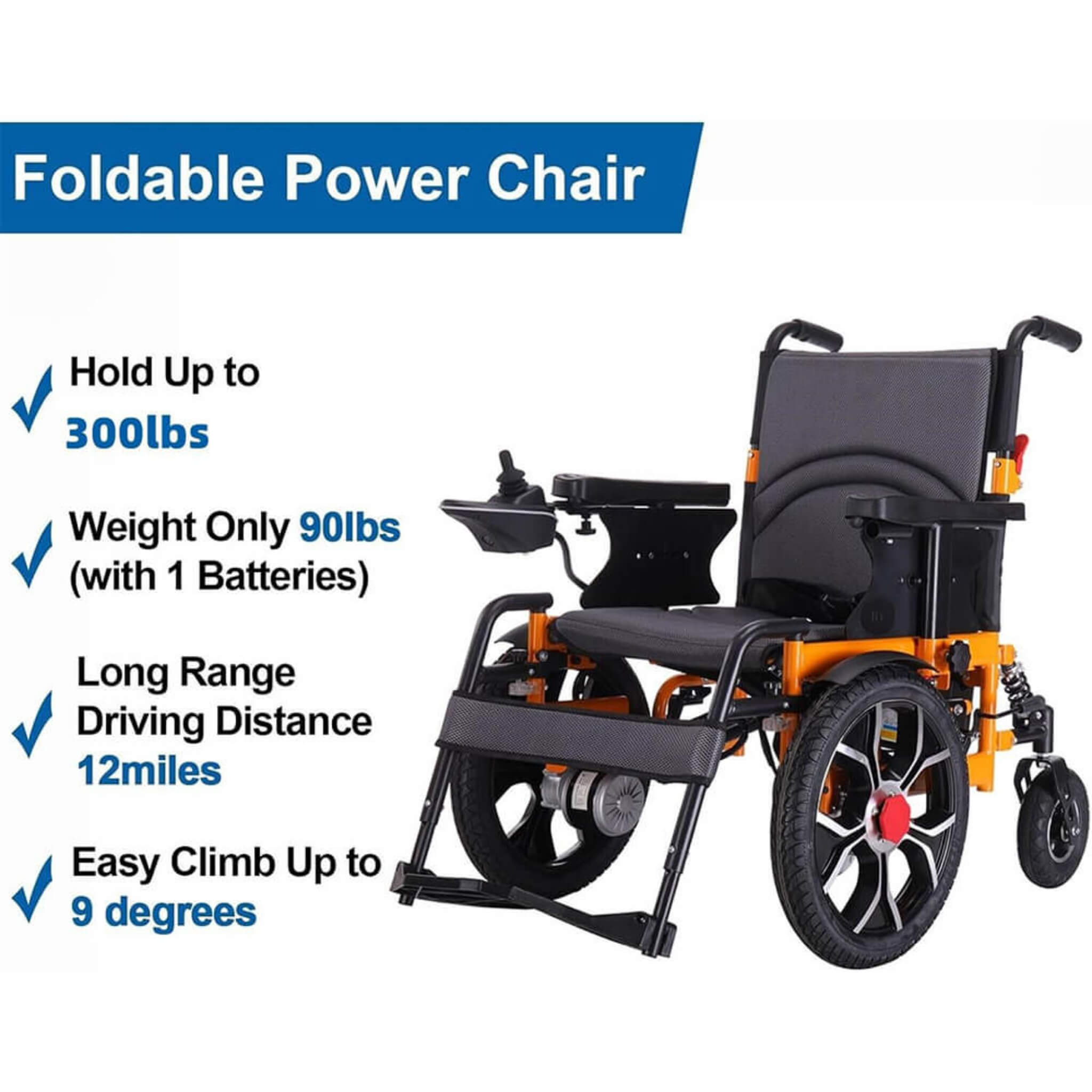 Motivo Heavy-Duty Ultralight All-Terrain Electric Airplane-Approved Foldable Wheelchair, 300LBS (SAK63147)