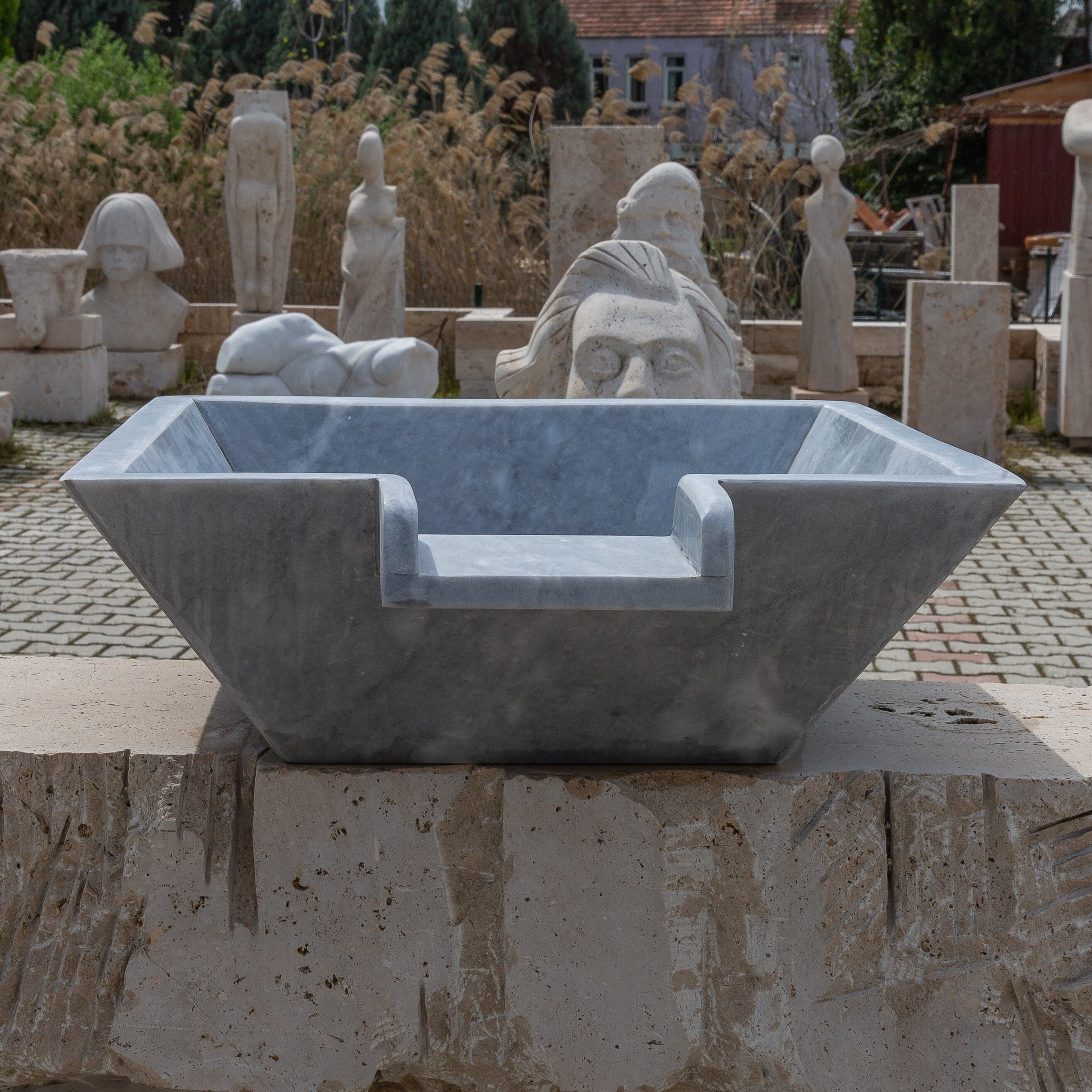 Bluestone Marble Natural Stone Pool Square Cascade Water Bowl